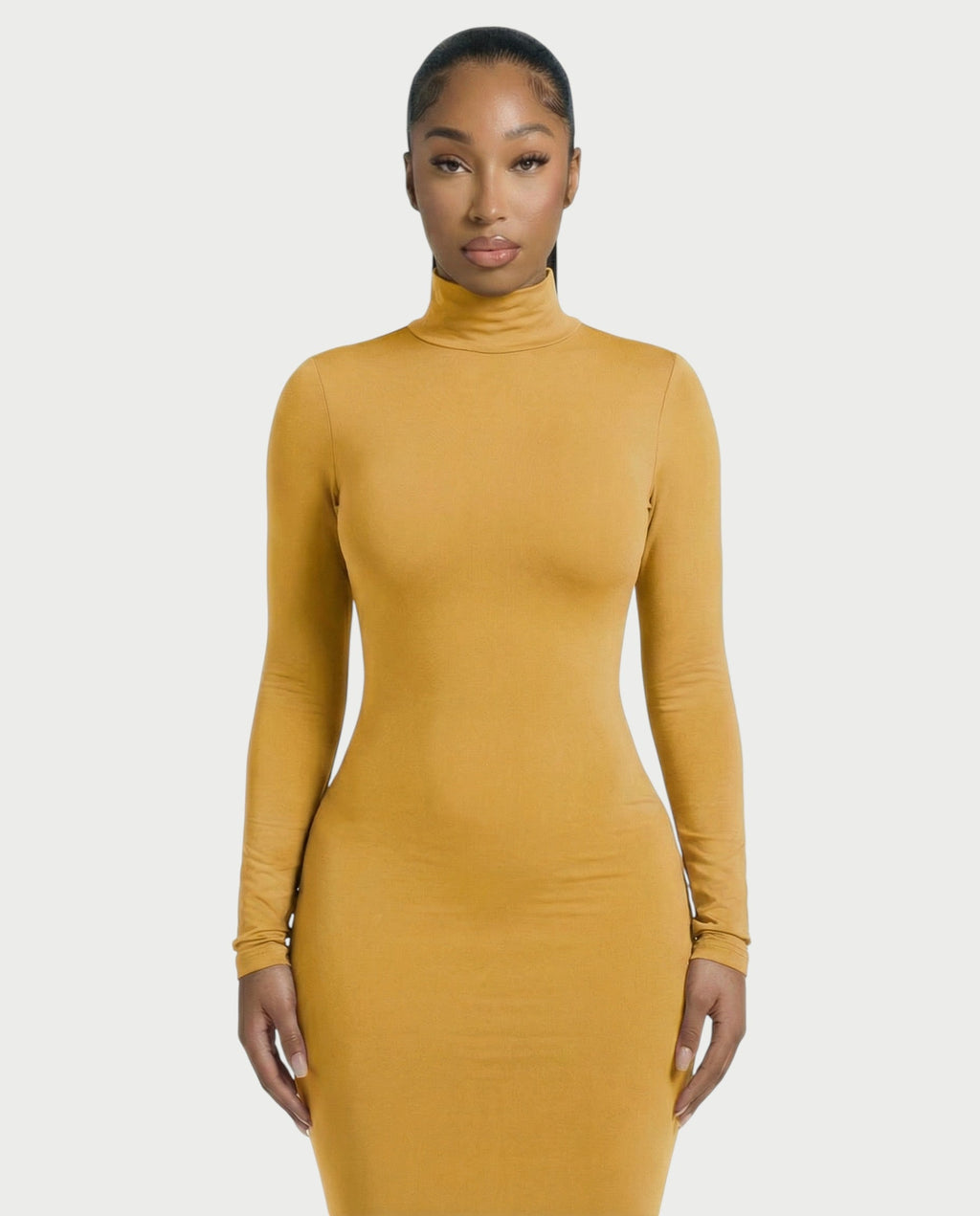Mock Neck Long Sleeve Bodycon Maxi Dress