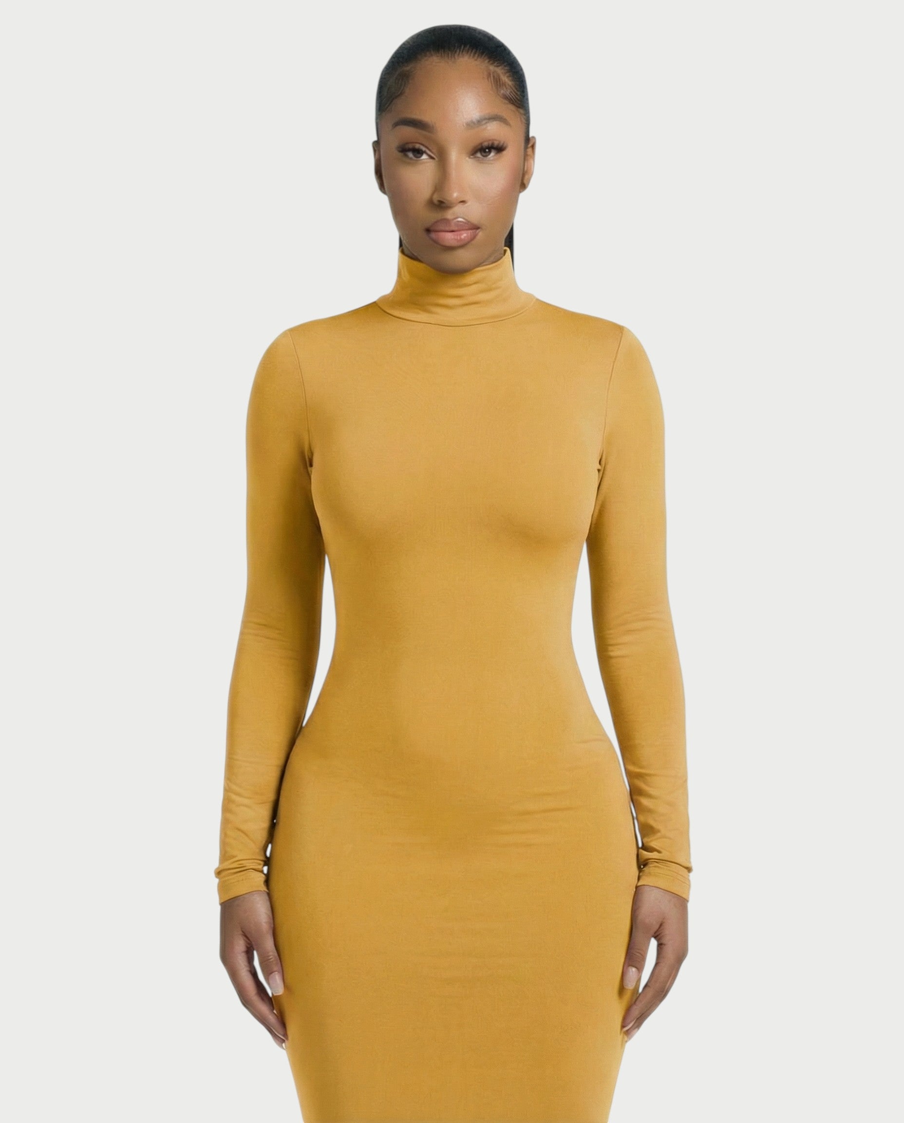 Mock Neck Long Sleeve Bodycon Maxi Dress