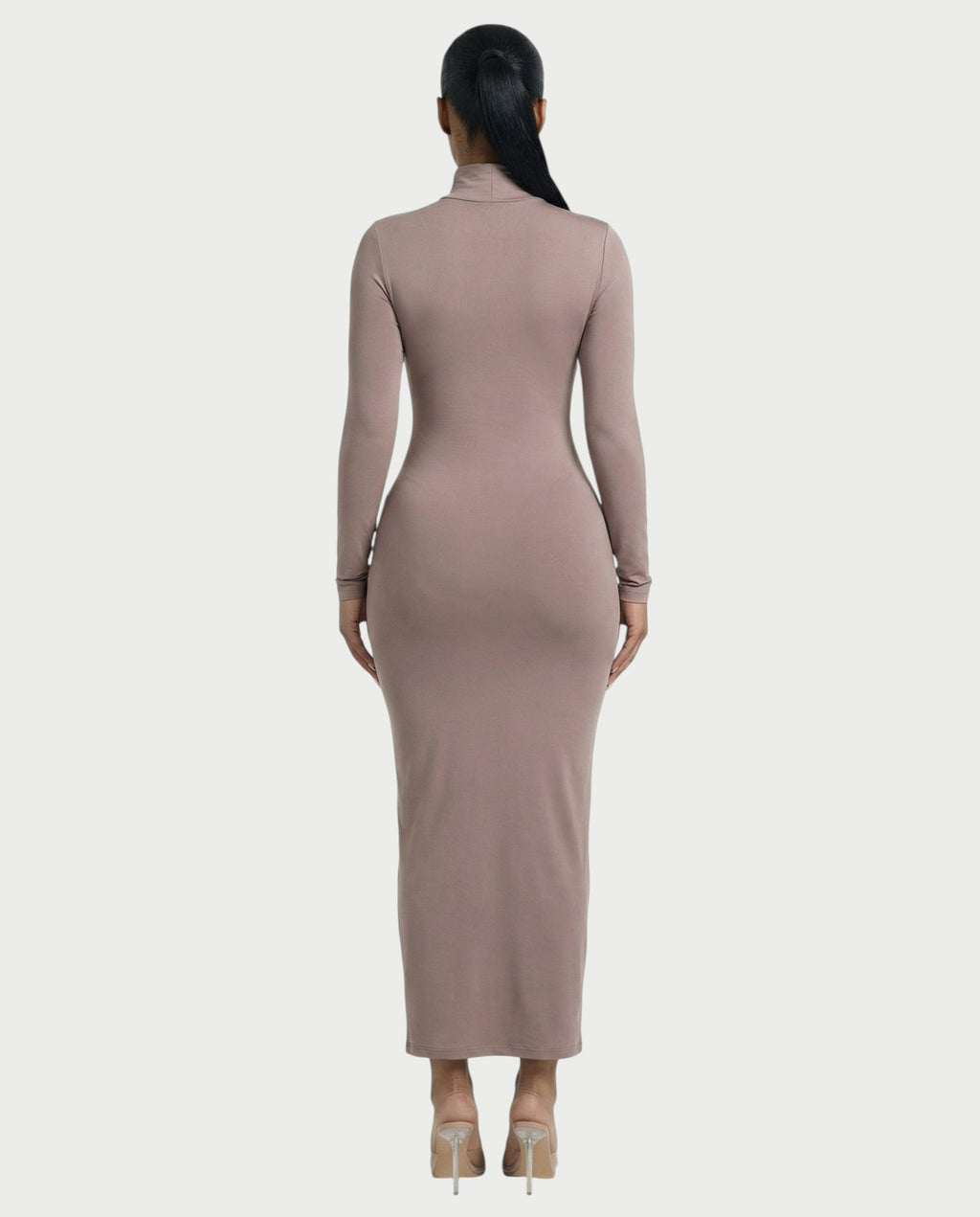 Mock Neck Long Sleeve Bodycon Maxi Dress