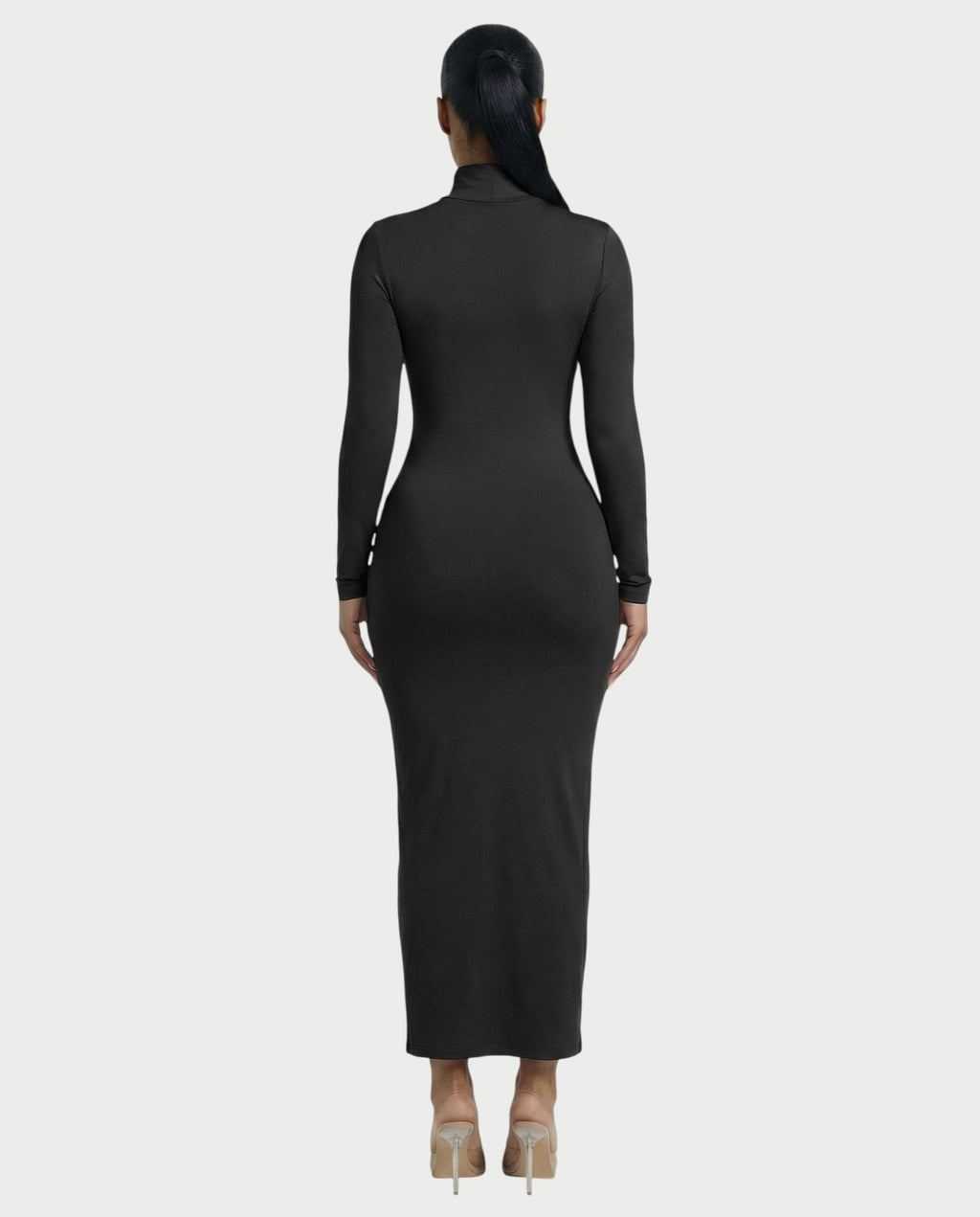 Mock Neck Long Sleeve Bodycon Maxi Dress