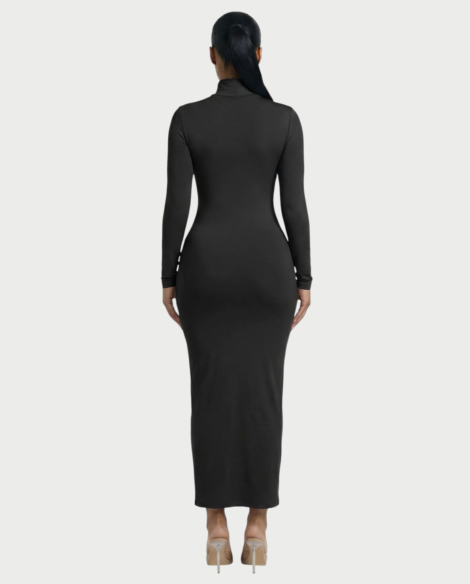 Mock Neck Long Sleeve Bodycon Maxi Dress