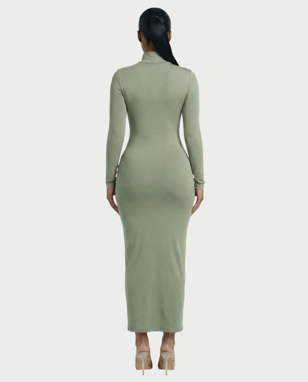 Mock Neck Long Sleeve Bodycon Maxi Dress