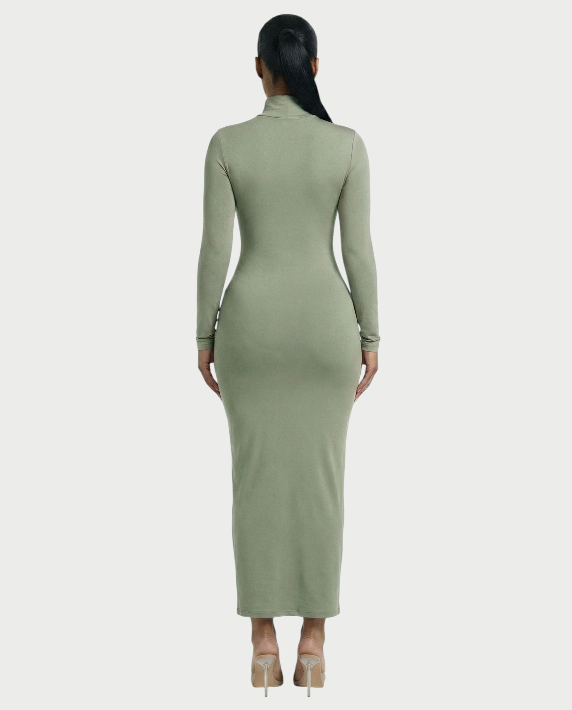 Mock Neck Long Sleeve Bodycon Maxi Dress