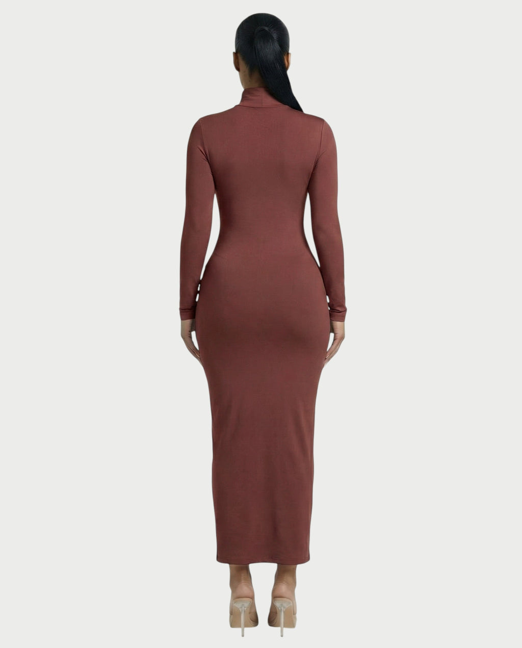 Mock Neck Long Sleeve Bodycon Maxi Dress