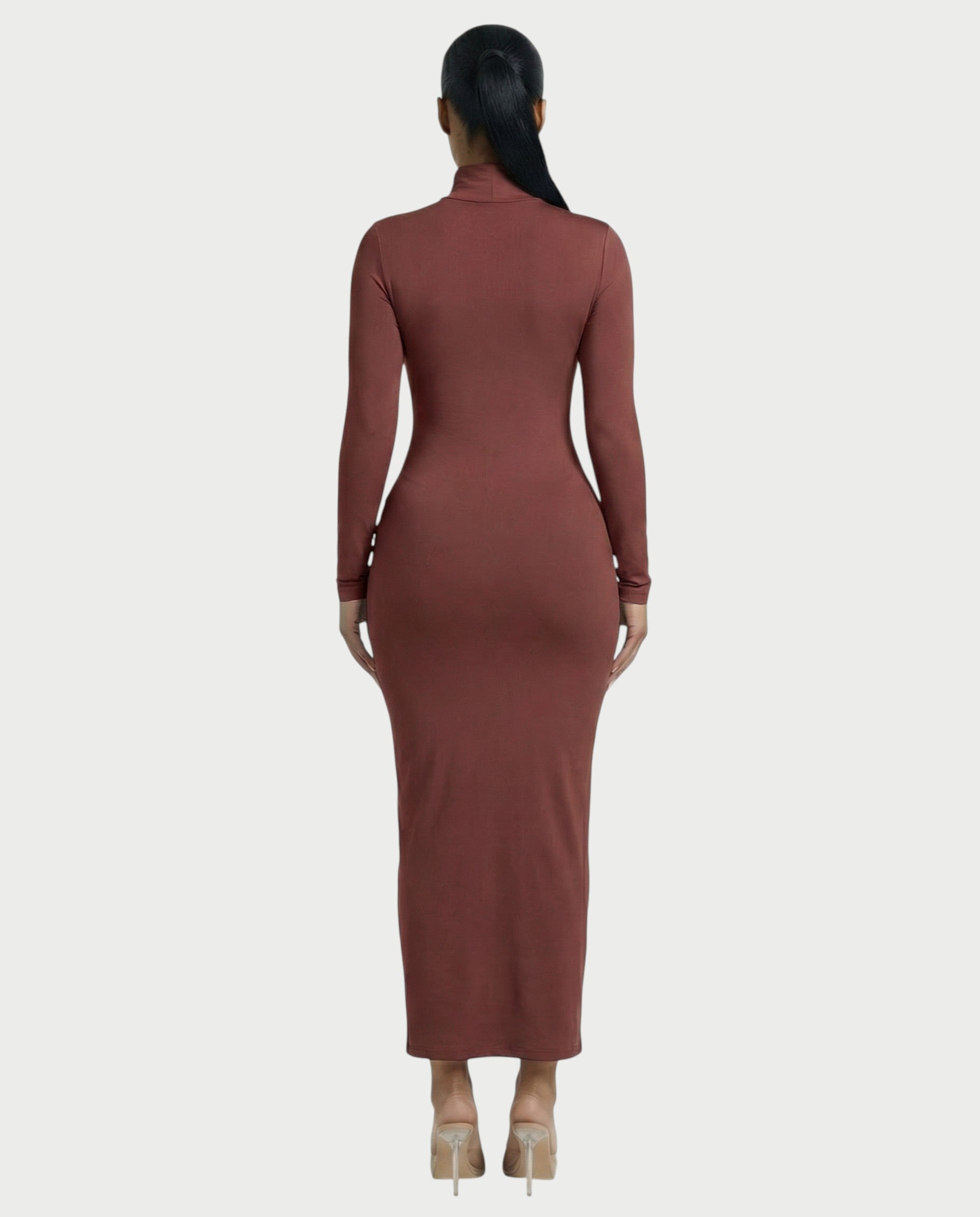 Mock Neck Long Sleeve Bodycon Maxi Dress