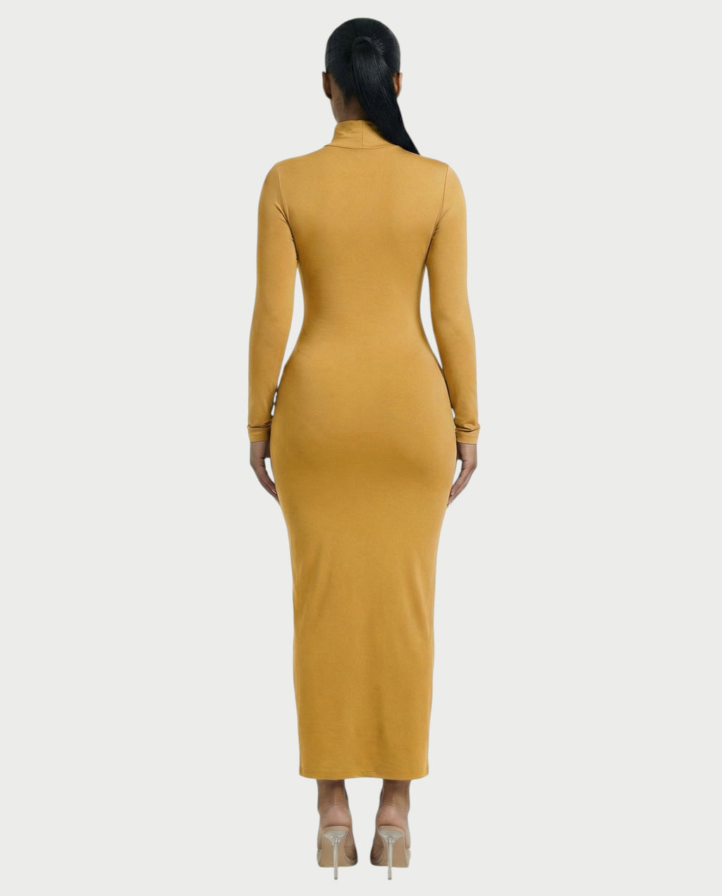 Mock Neck Long Sleeve Bodycon Maxi Dress