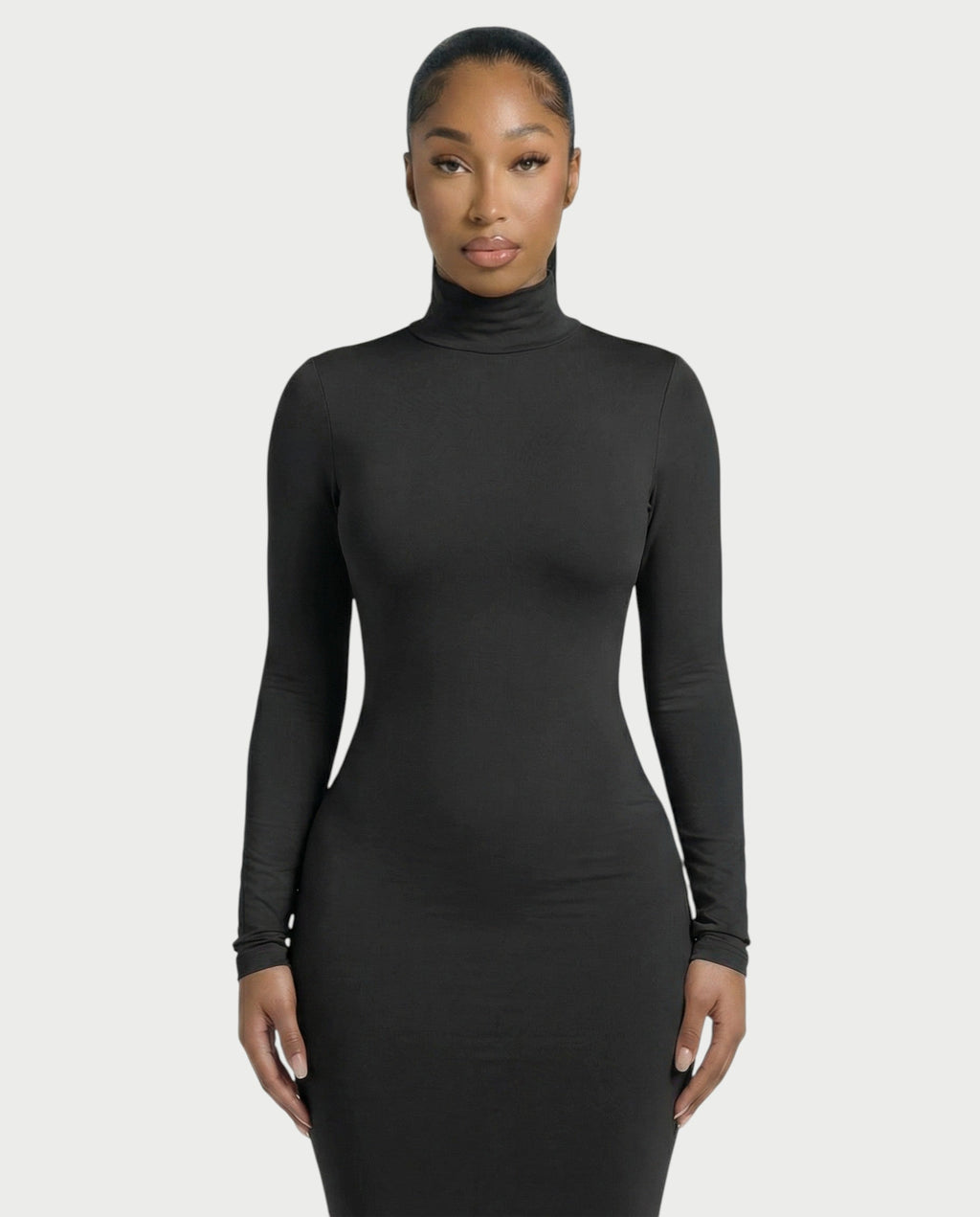 Mock Neck Long Sleeve Bodycon Maxi Dress