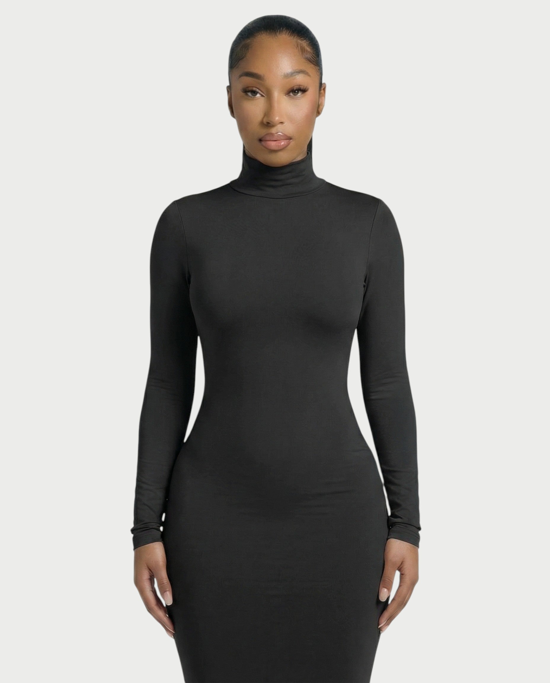 Mock Neck Long Sleeve Bodycon Maxi Dress