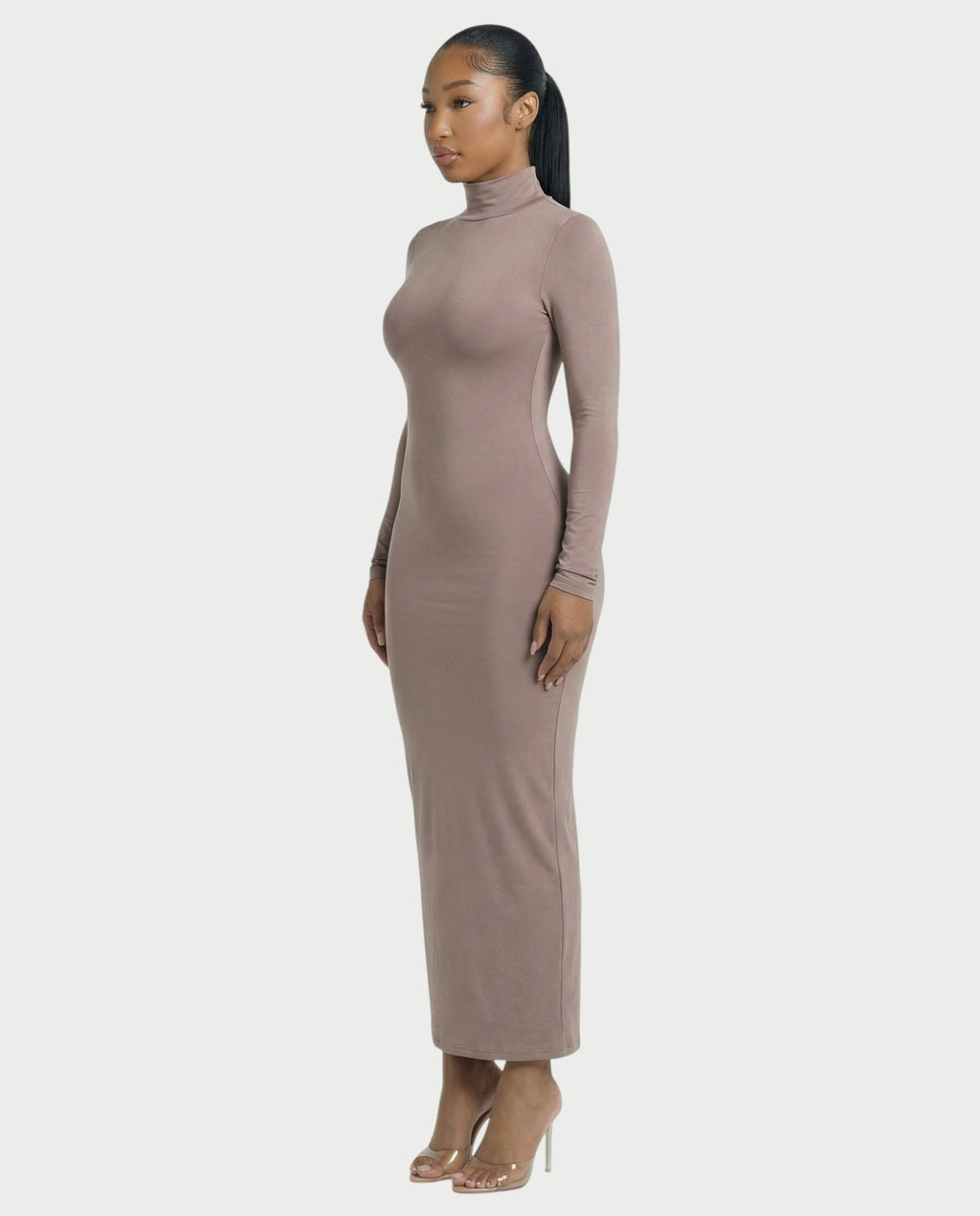 Mock Neck Long Sleeve Bodycon Maxi Dress