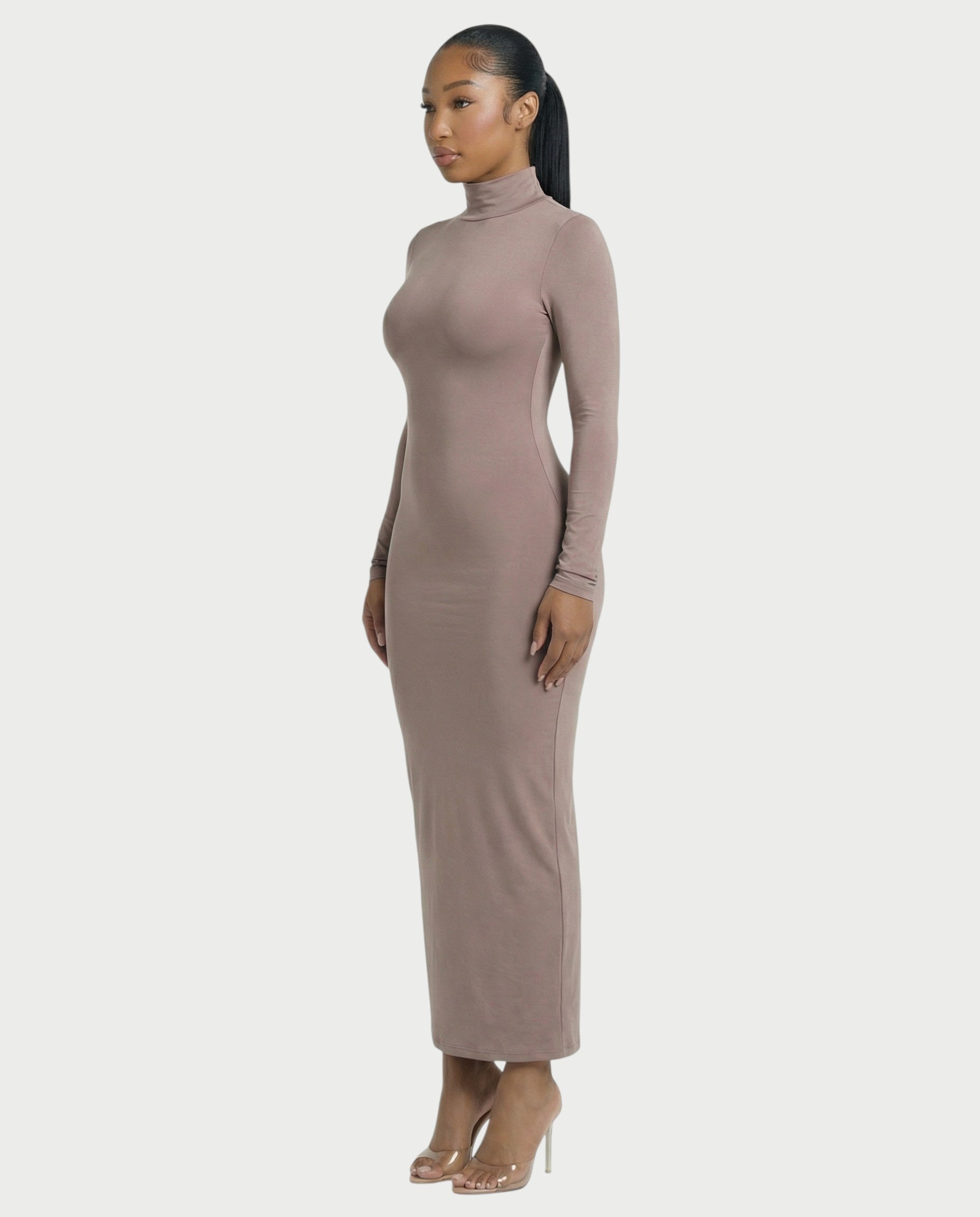 Mock Neck Long Sleeve Bodycon Maxi Dress