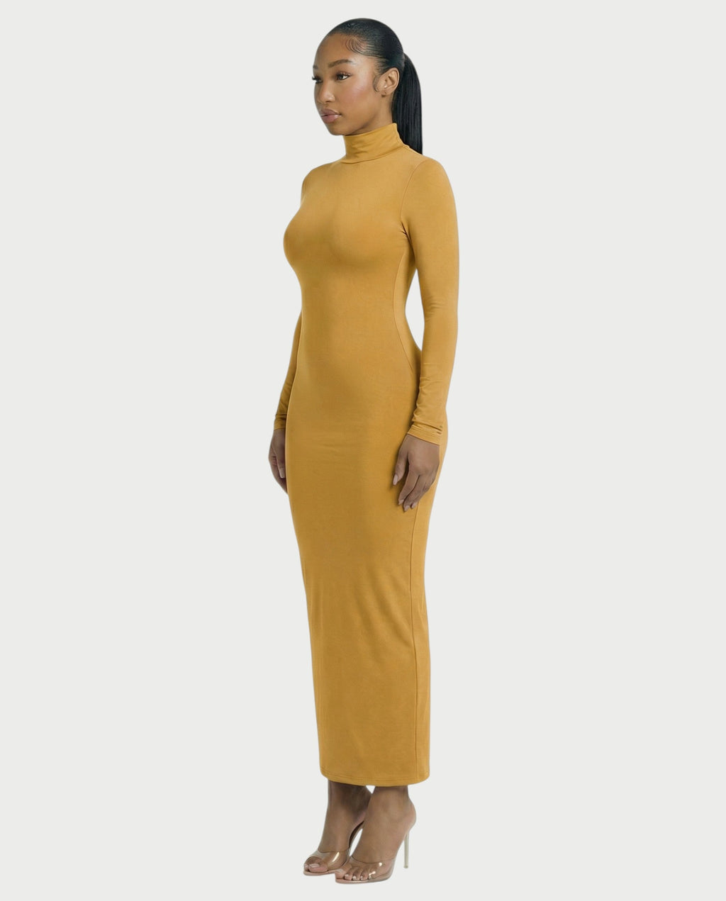 Mock Neck Long Sleeve Bodycon Maxi Dress