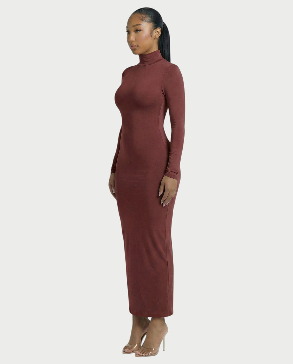 Mock Neck Long Sleeve Bodycon Maxi Dress
