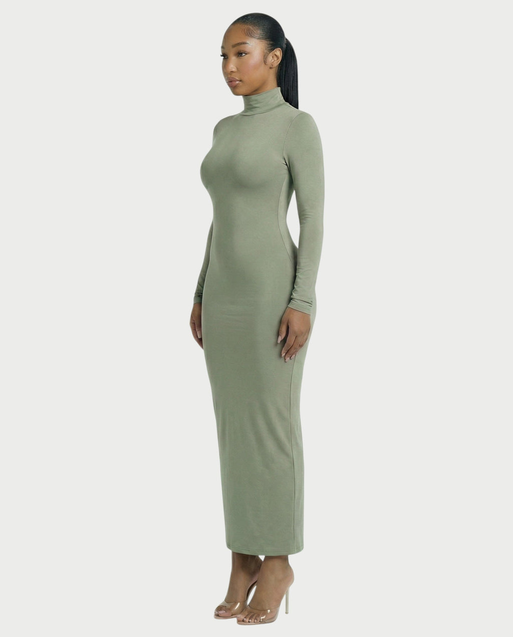 Mock Neck Long Sleeve Bodycon Maxi Dress