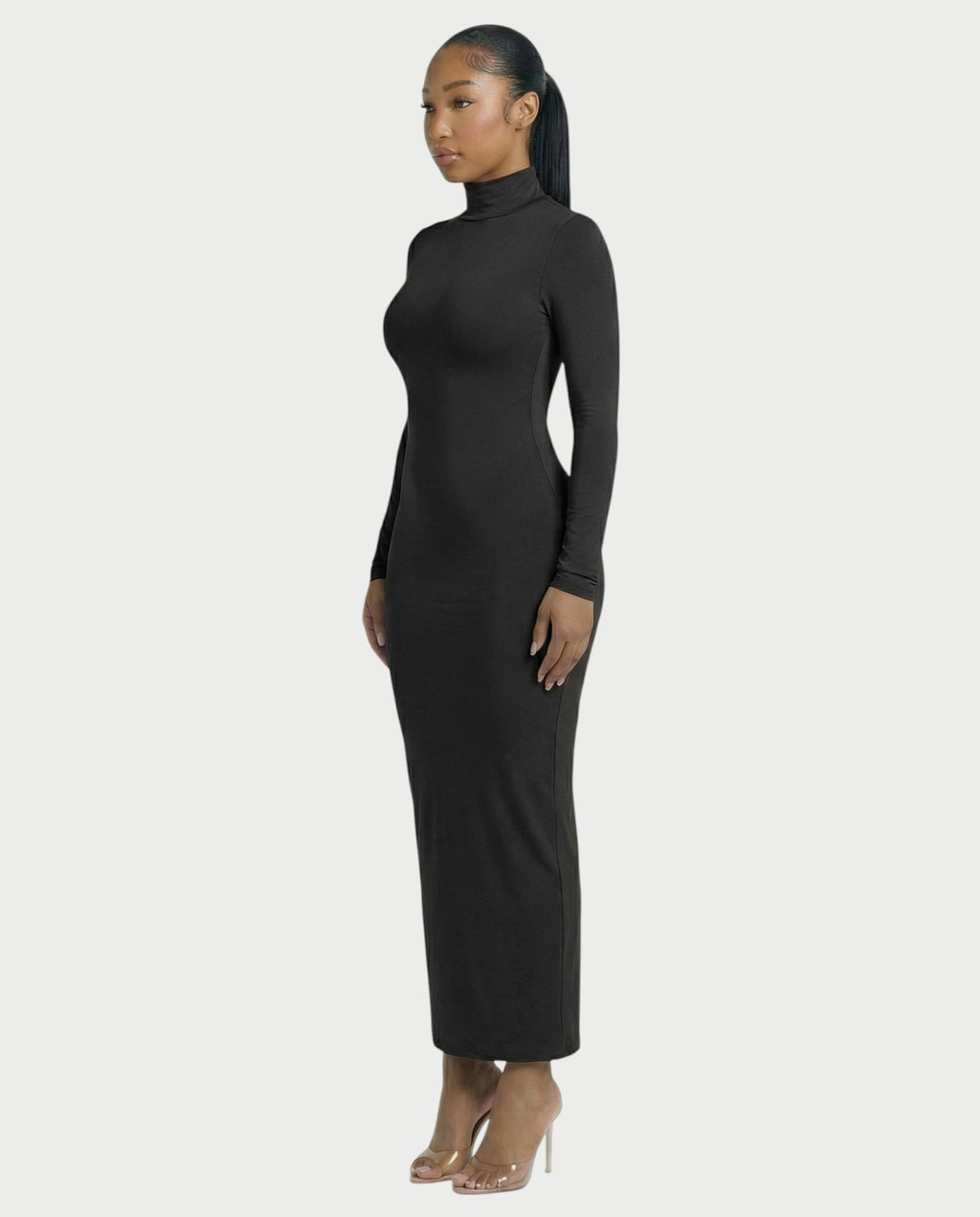 Mock Neck Long Sleeve Bodycon Maxi Dress