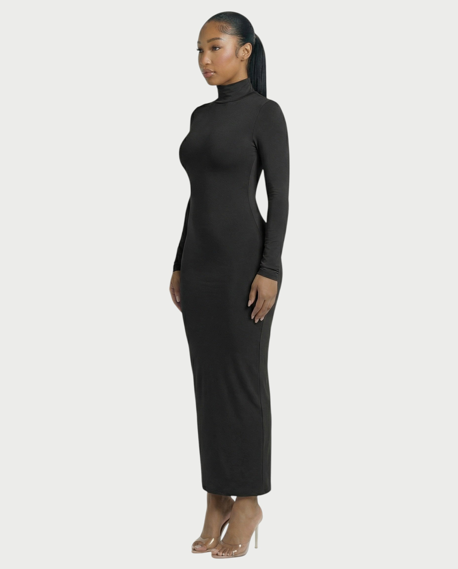 Mock Neck Long Sleeve Bodycon Maxi Dress