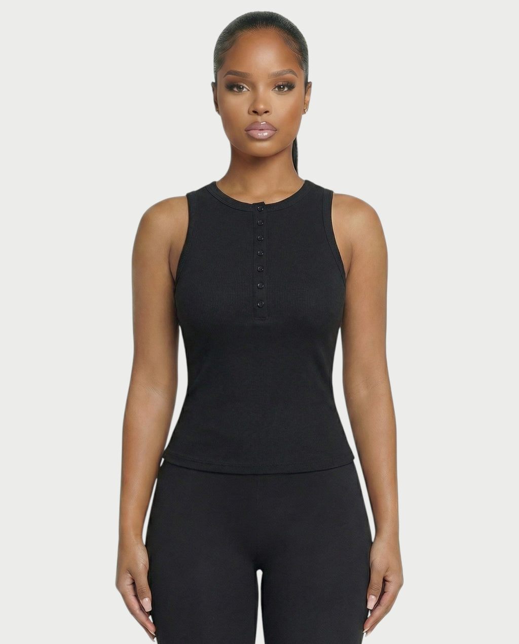 Ribbed Button-Down Tank Top
