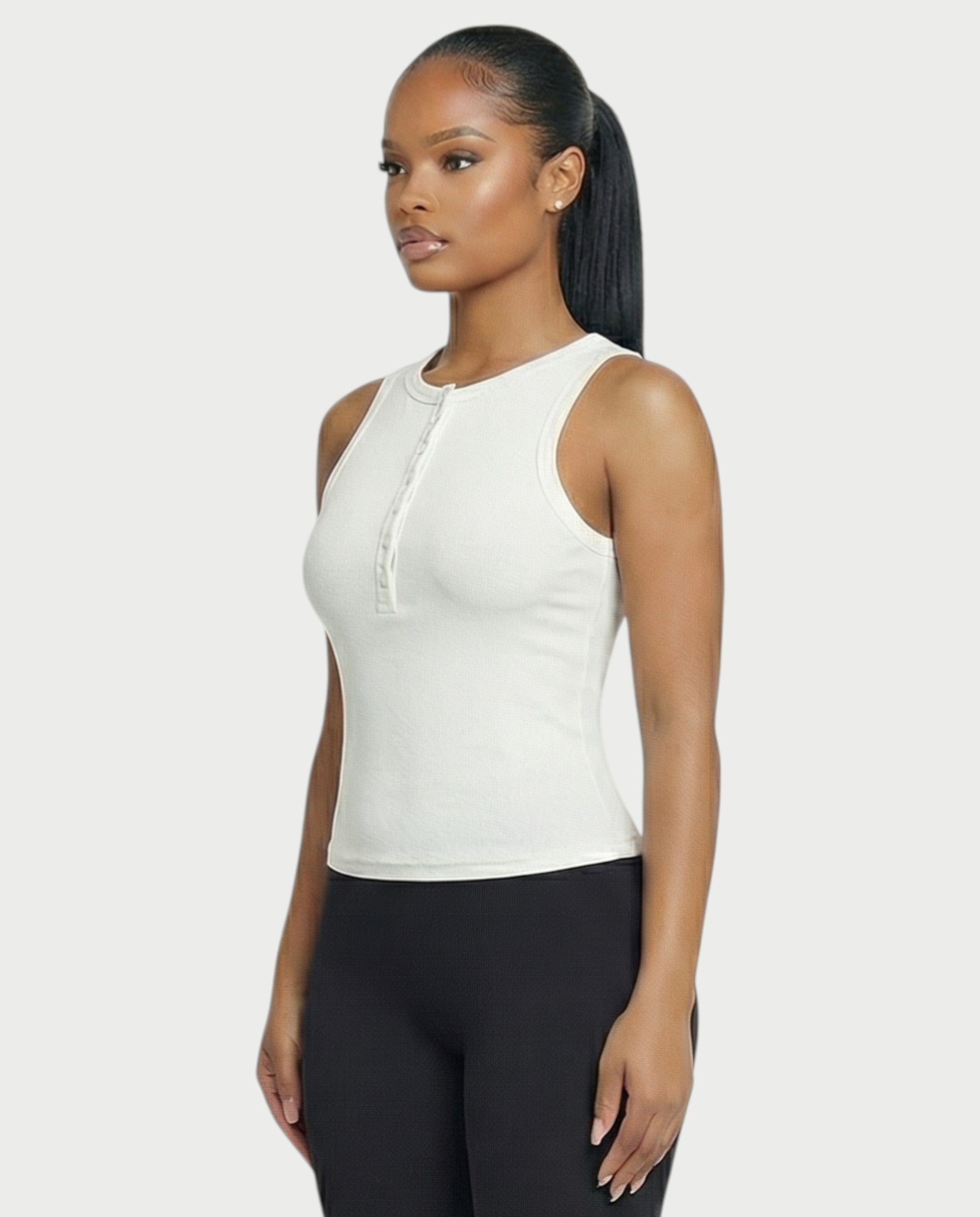 Ribbed Button-Down Tank Top
