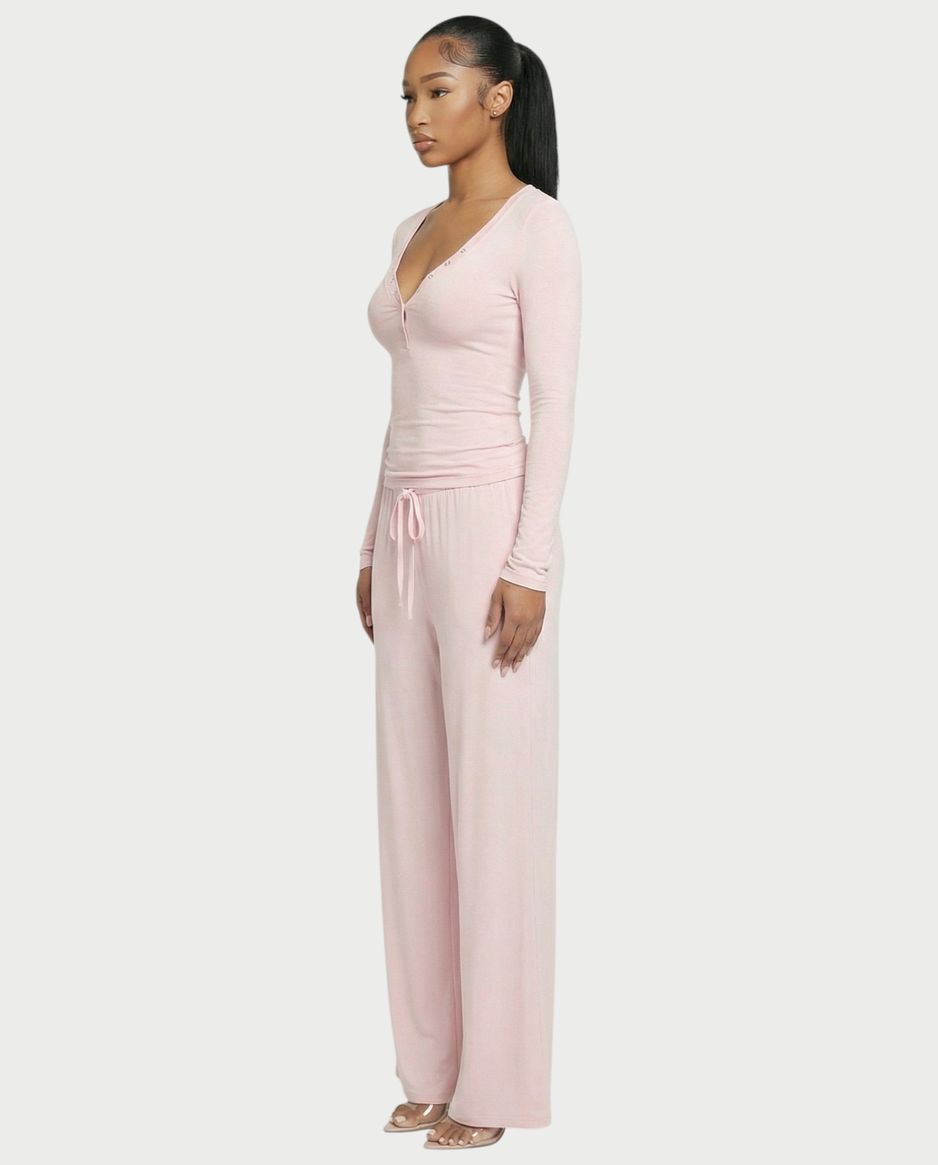 Snap Button Top & Drawstring Pant Set