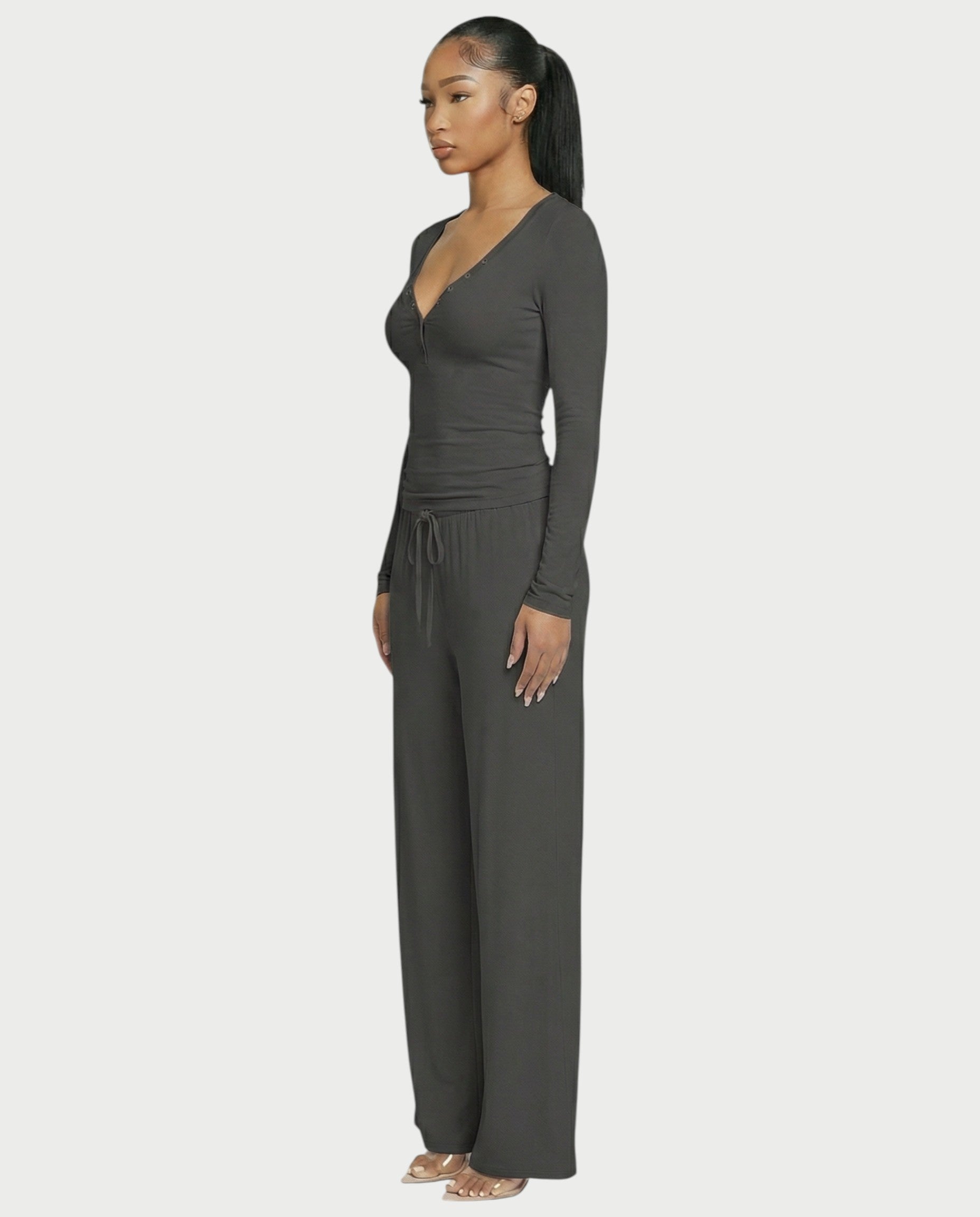 Snap Button Top & Drawstring Pant Set