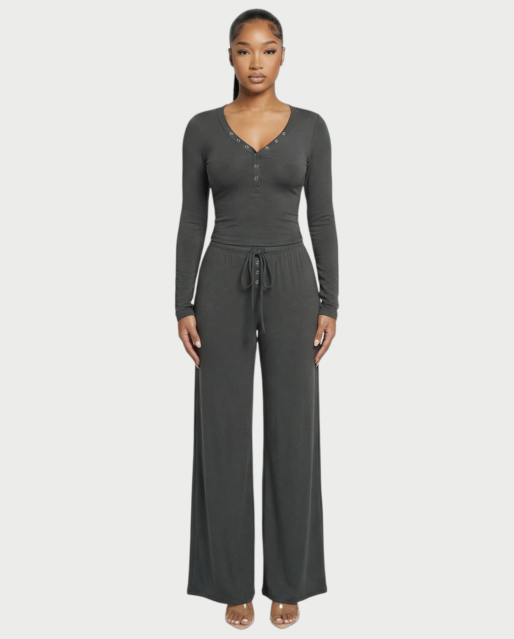 Snap Button Top & Drawstring Pant Set
