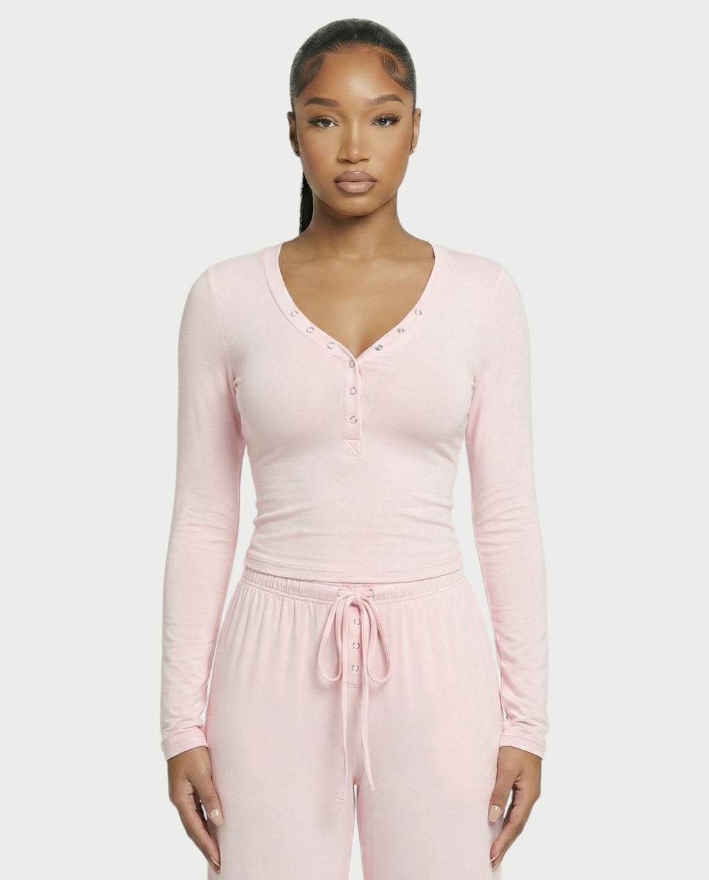 Snap Button Top & Drawstring Pant Set