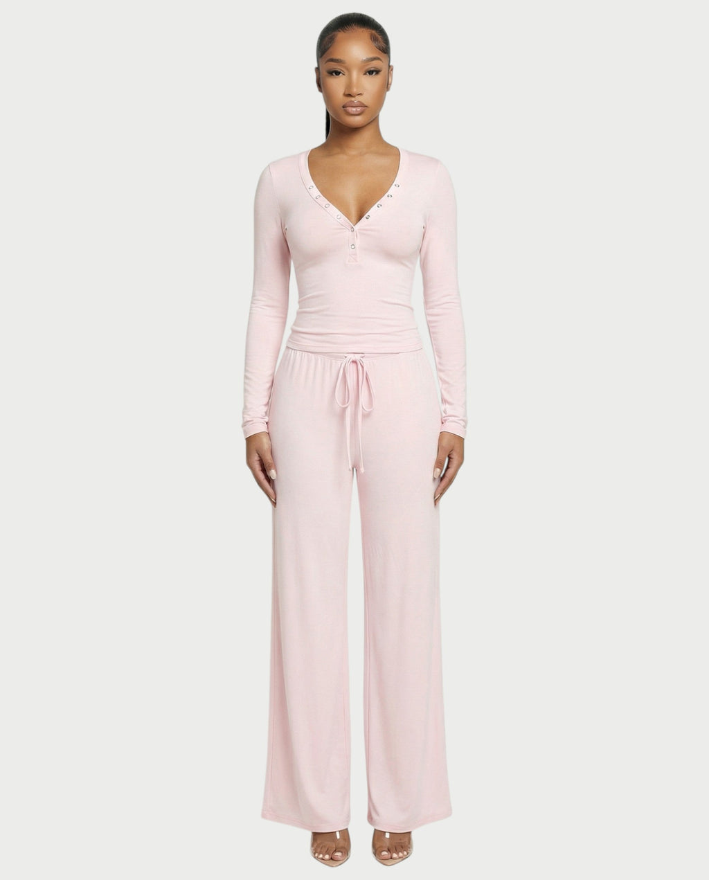 Snap Button Top & Drawstring Pant Set