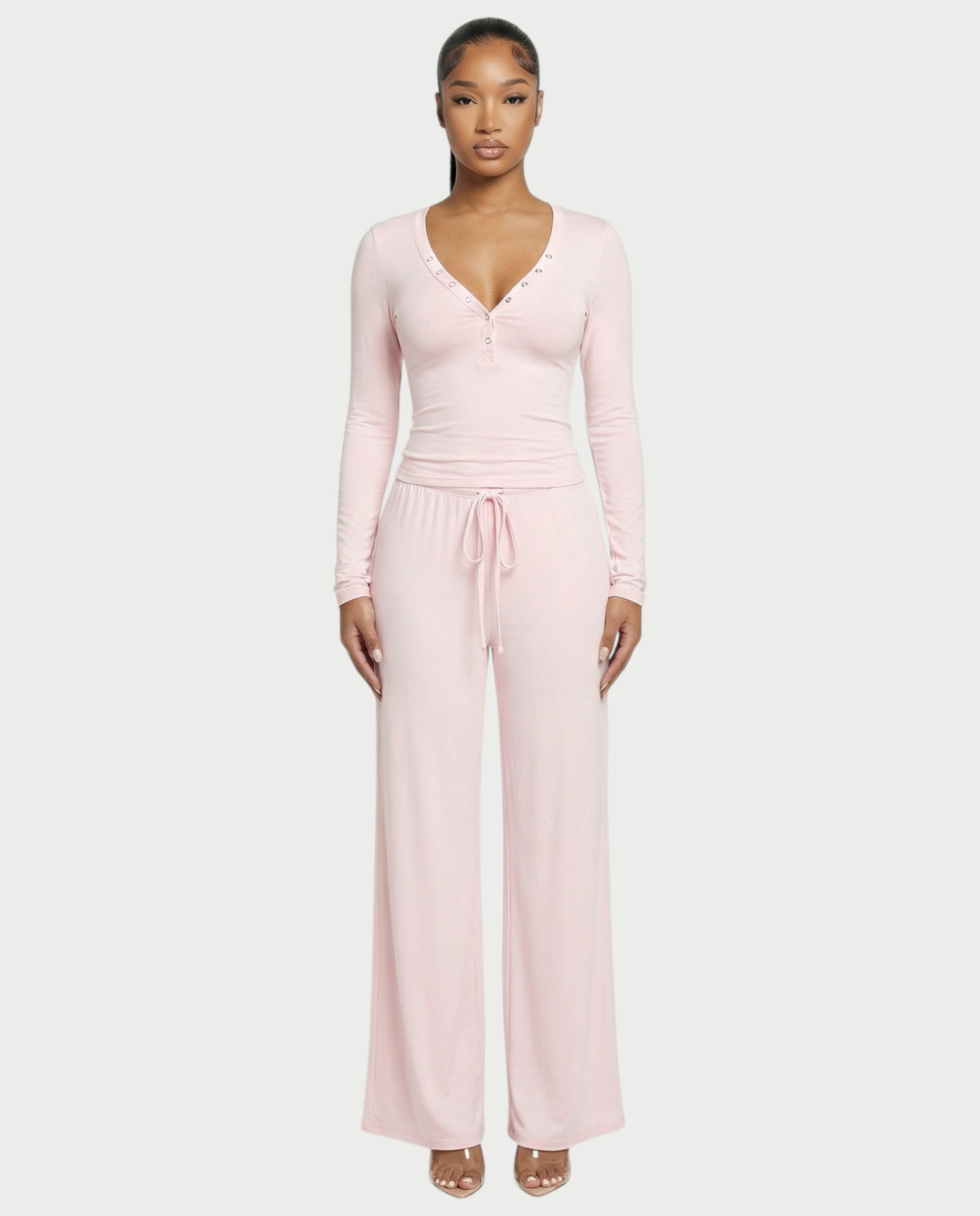 Snap Button Top & Drawstring Pant Set