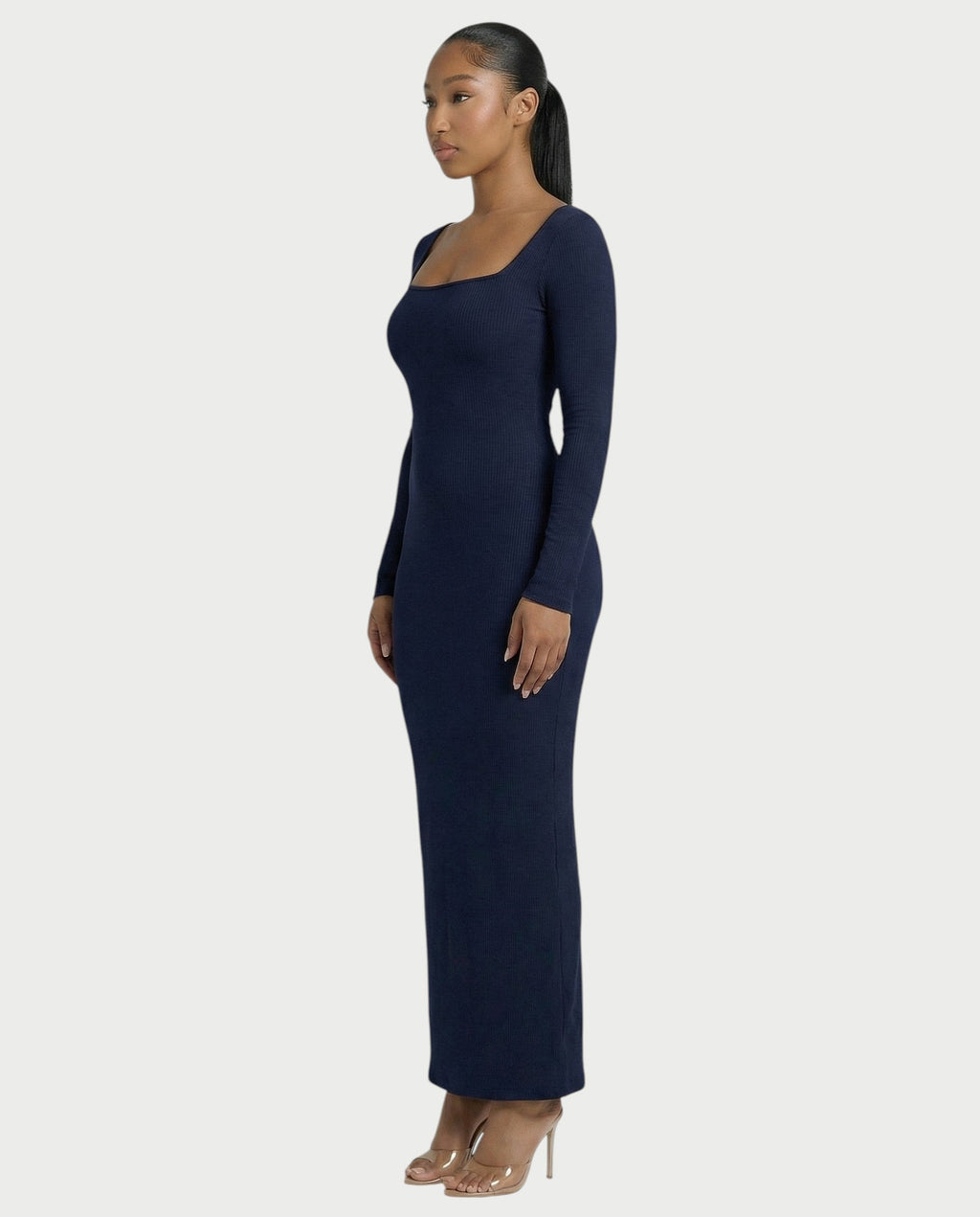 Ribbed Square-Neck Maxi Dress
