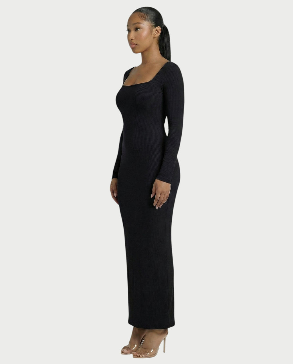 Ribbed Square-Neck Maxi Dress