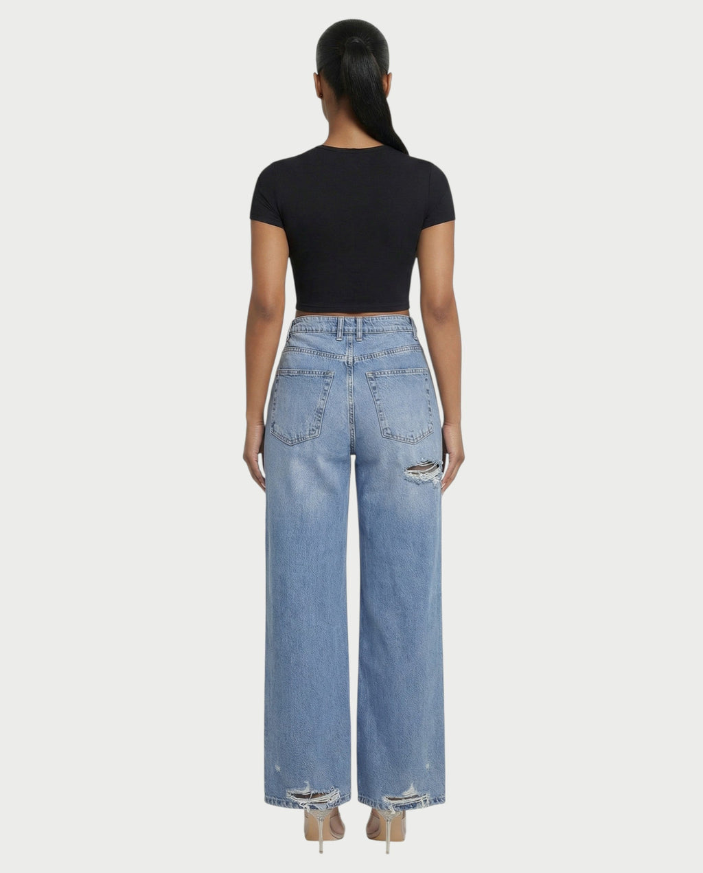 Distressed Wide-Leg Denim Pants