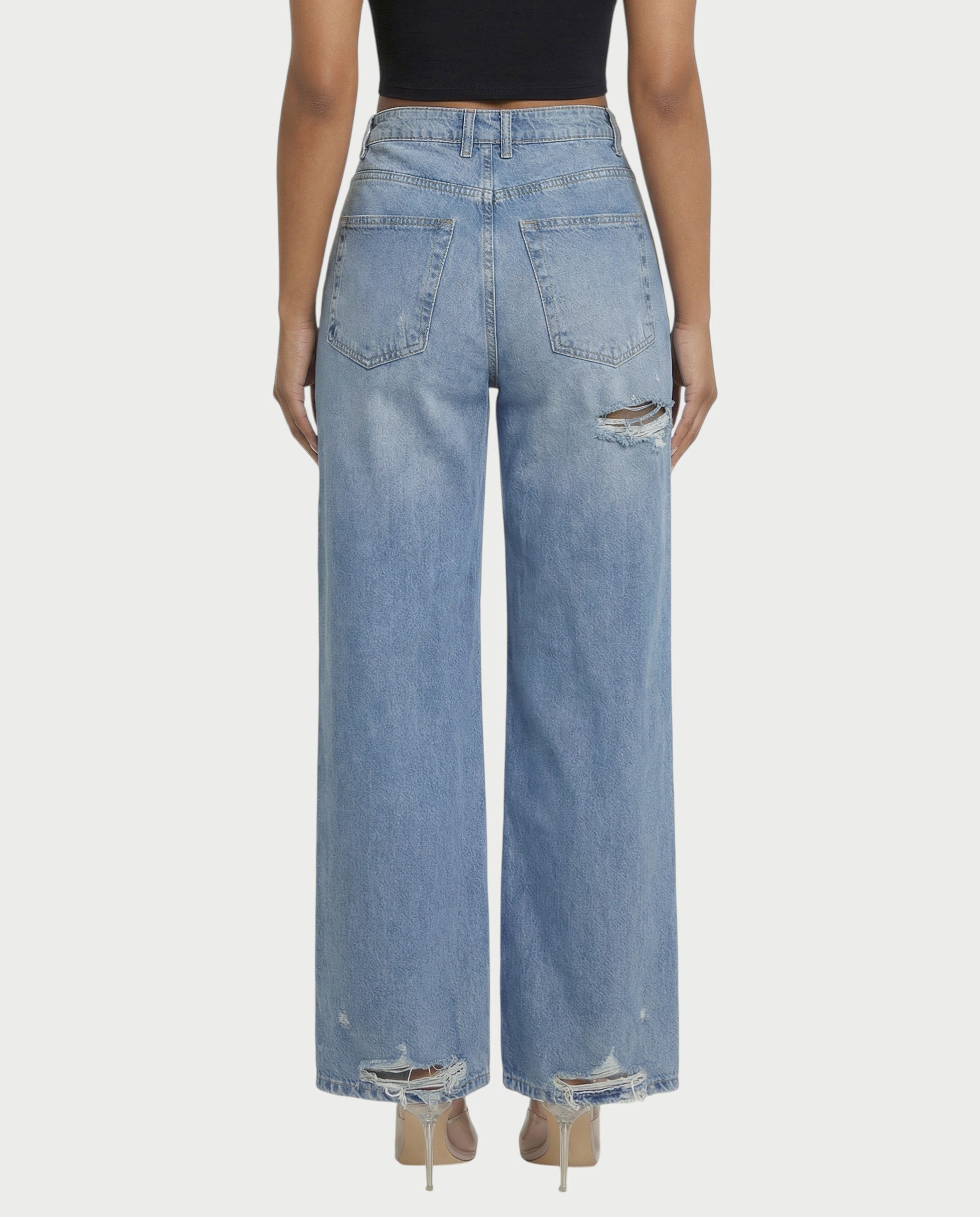 Distressed Wide-Leg Denim Pants
