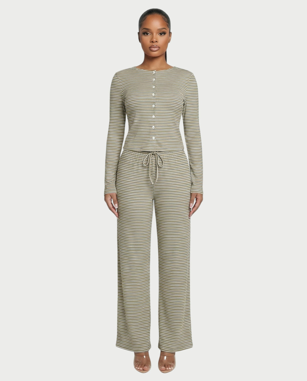 Striped Button Up Top & Drawstring Pants Set
