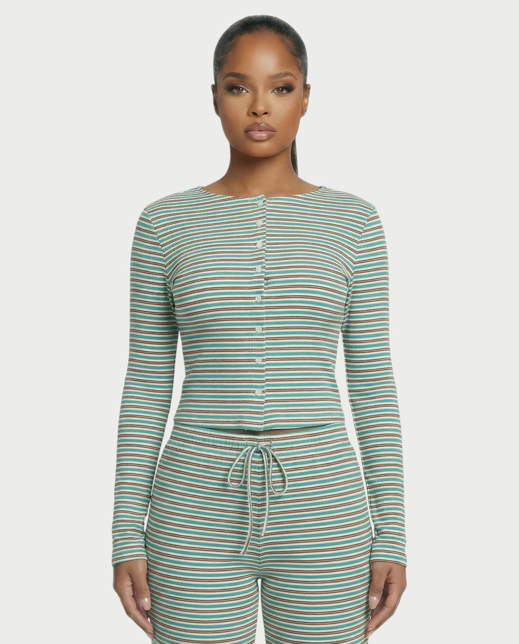 Striped Button Up Top & Drawstring Pants Set