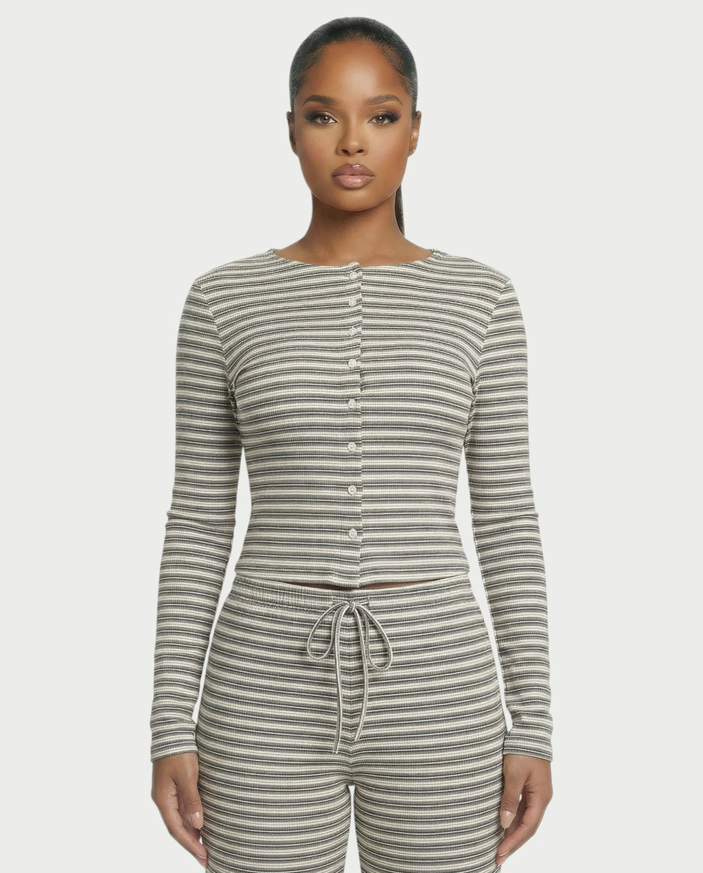 Striped Button Up Top & Drawstring Pants Set