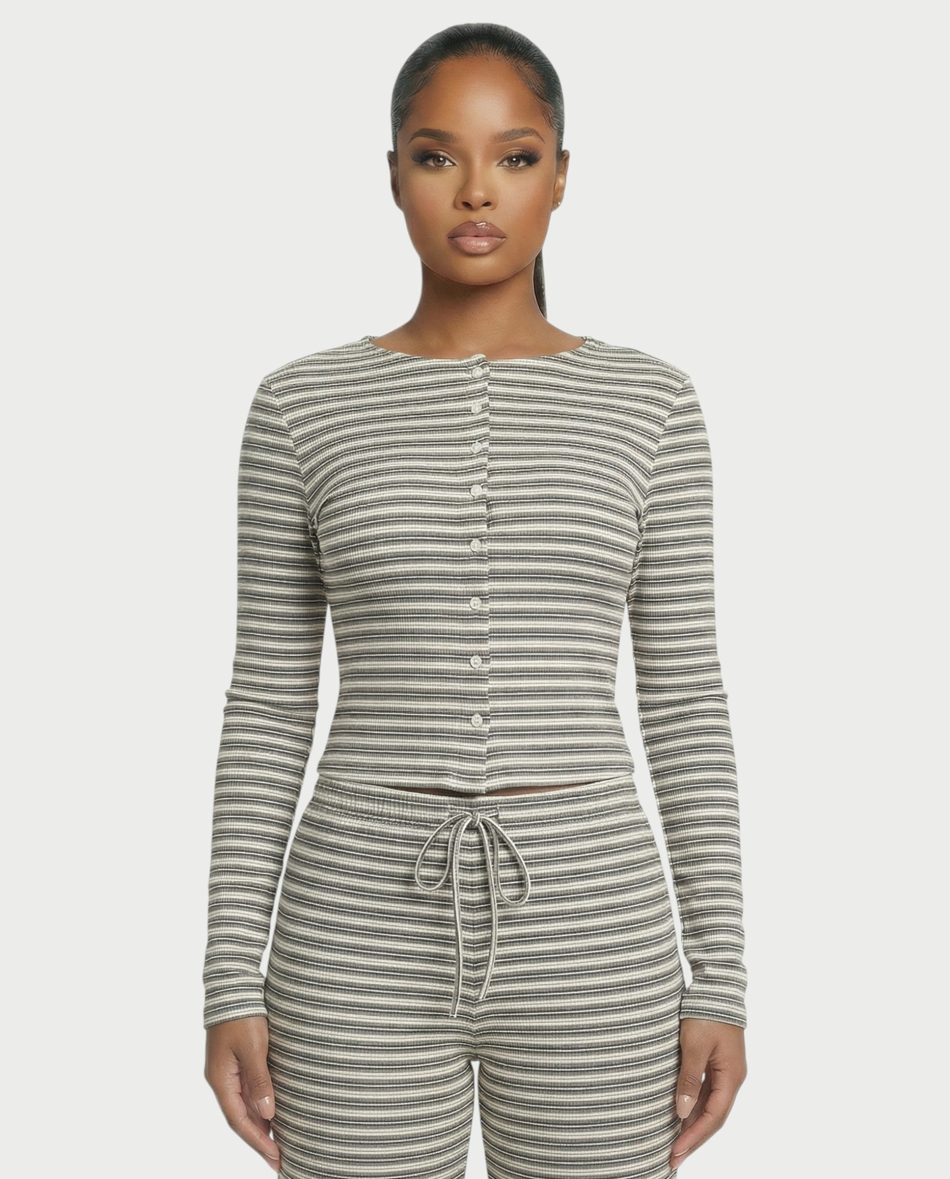 Striped Button Up Top & Drawstring Pants Set