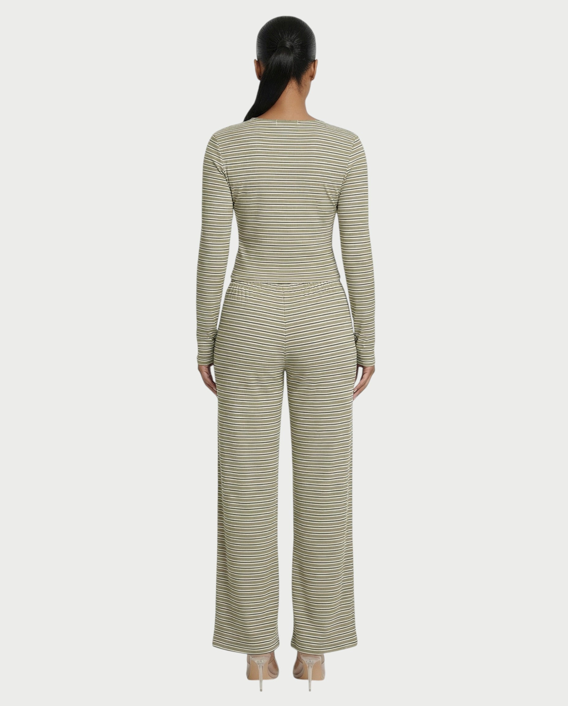 Striped Button Up Top & Drawstring Pants Set