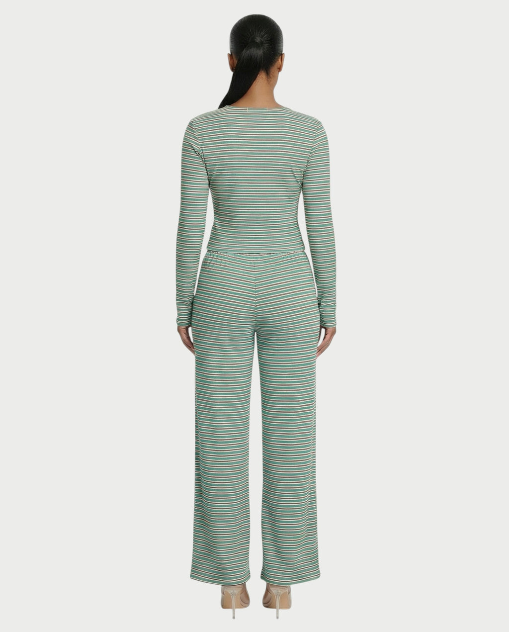 Striped Button Up Top & Drawstring Pants Set