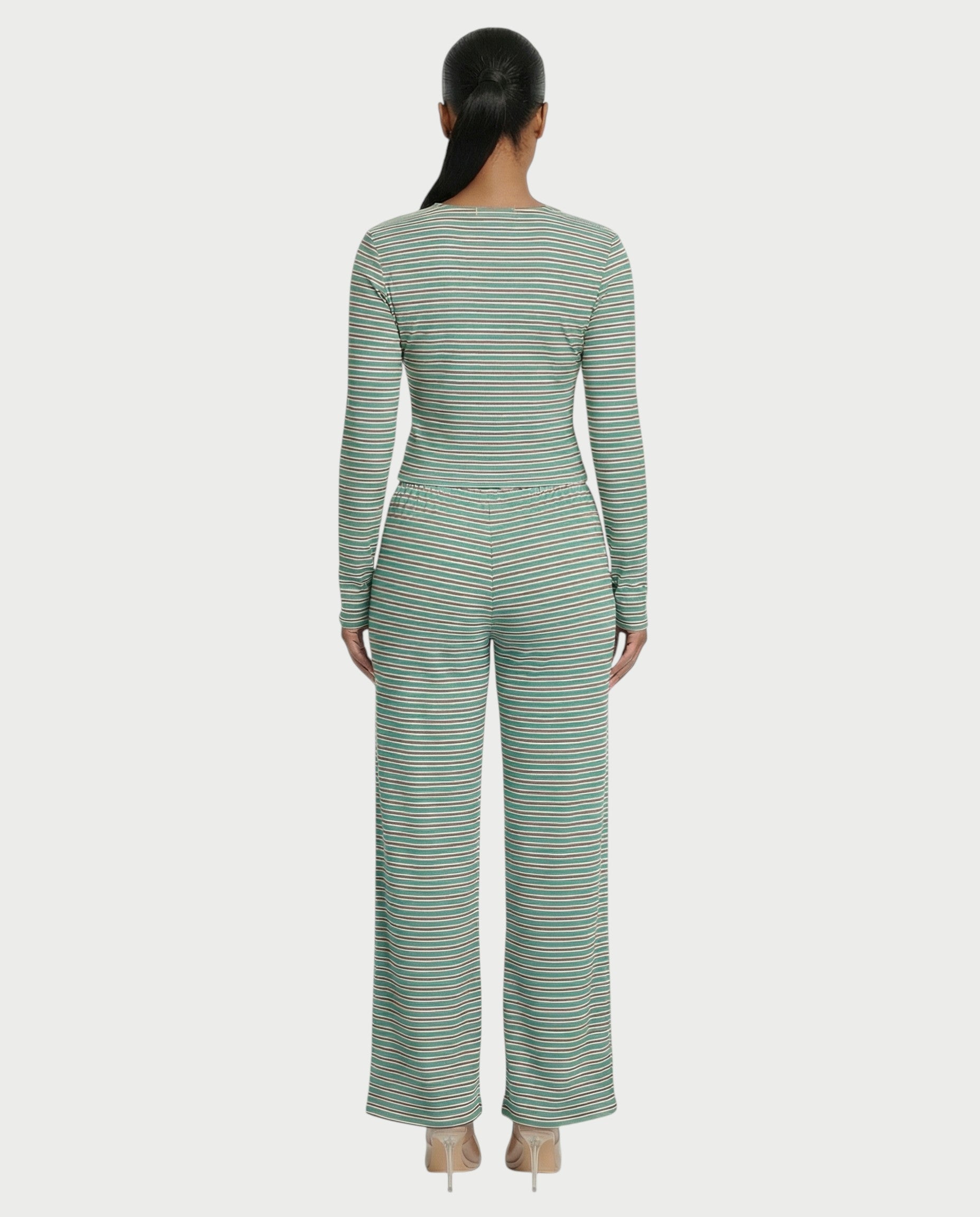 Striped Button Up Top & Drawstring Pants Set