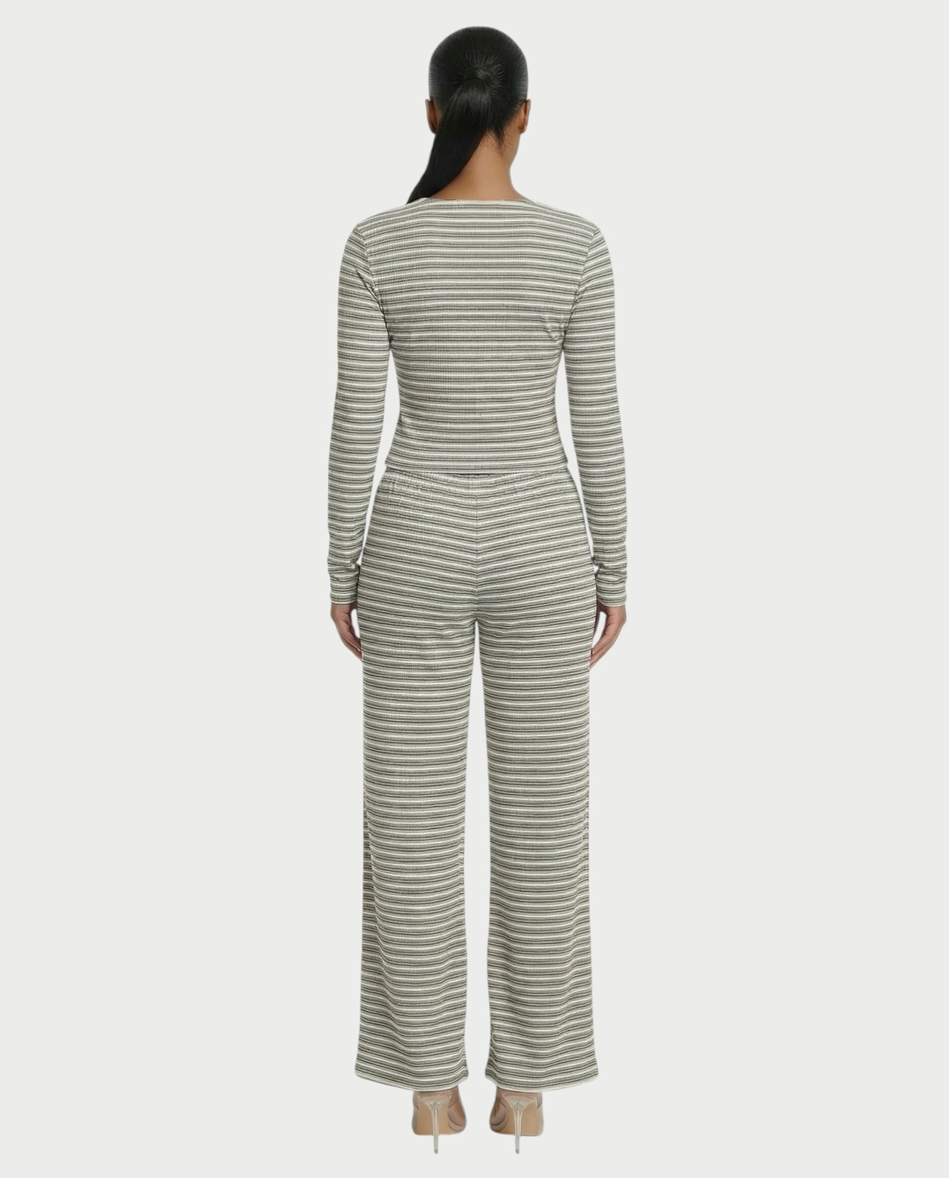 Striped Button Up Top & Drawstring Pants Set