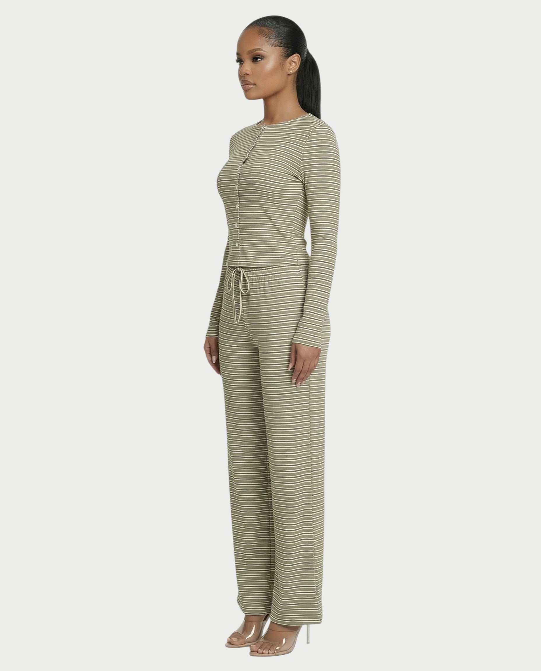 Striped Button Up Top & Drawstring Pants Set