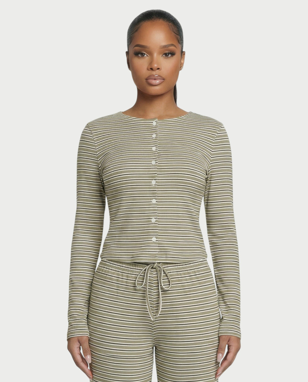 Striped Button Up Top & Drawstring Pants Set