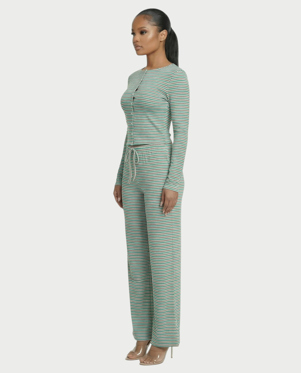 Striped Button Up Top & Drawstring Pants Set