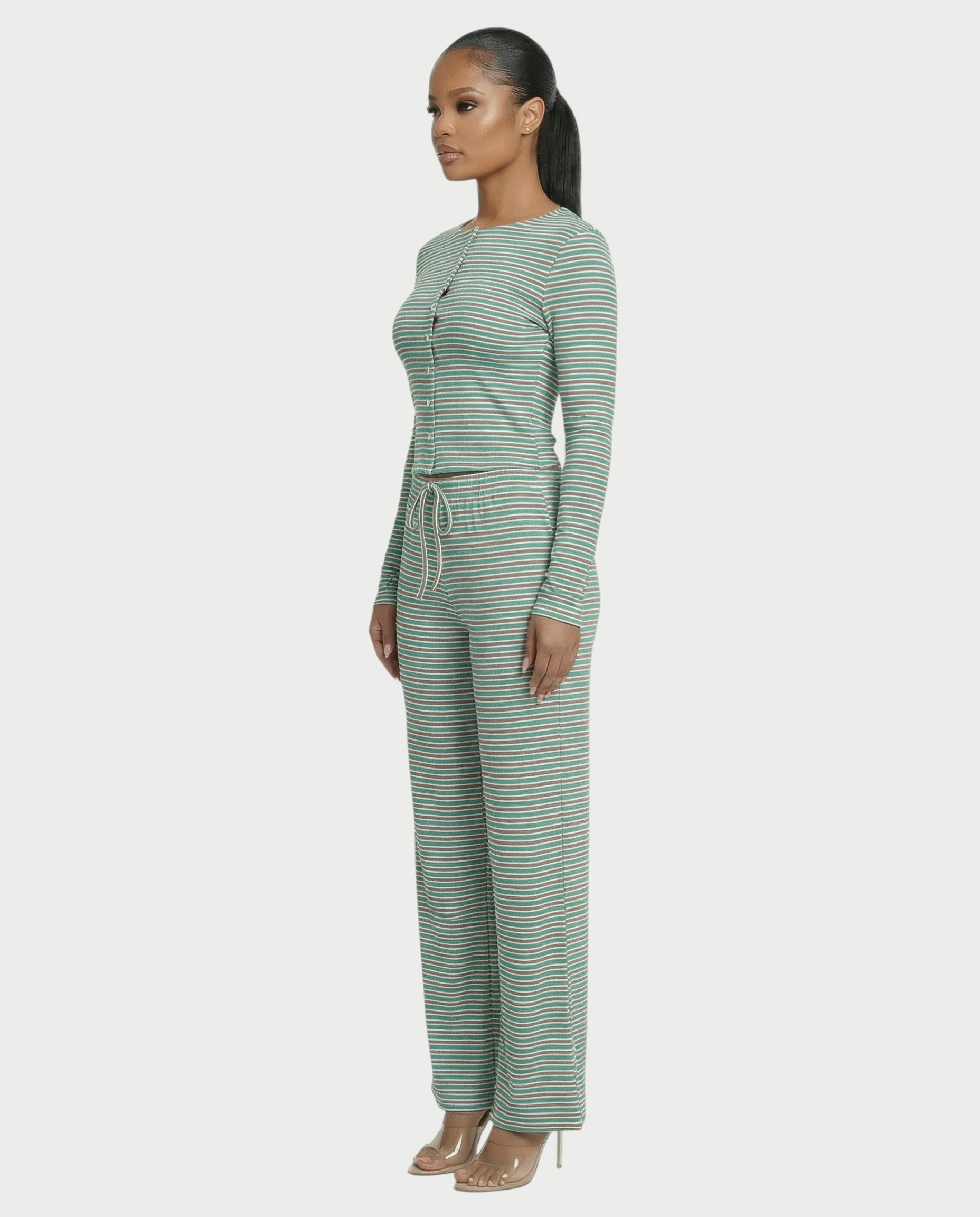 Striped Button Up Top & Drawstring Pants Set