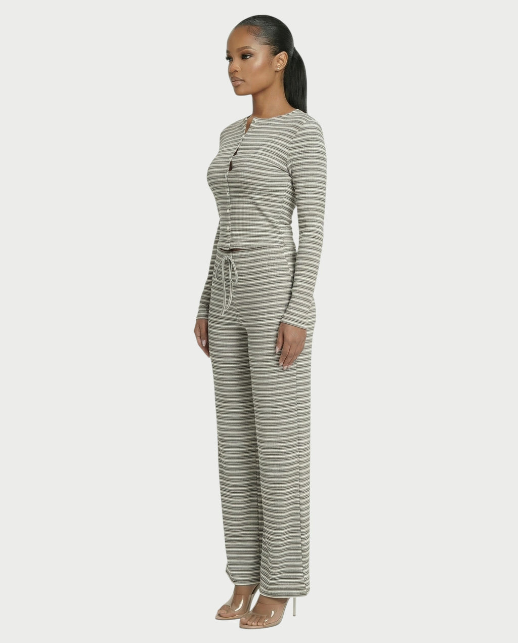 Striped Button Up Top & Drawstring Pants Set