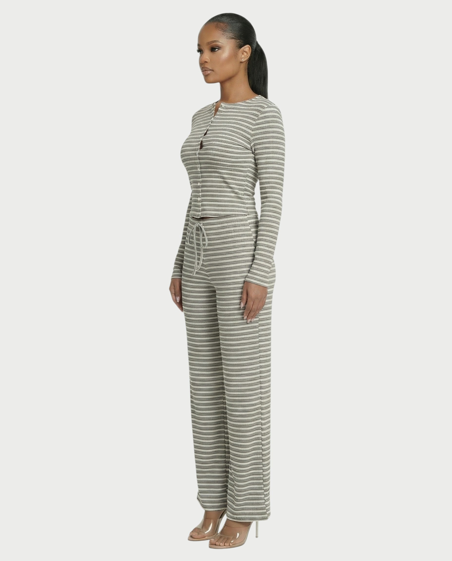 Striped Button Up Top & Drawstring Pants Set