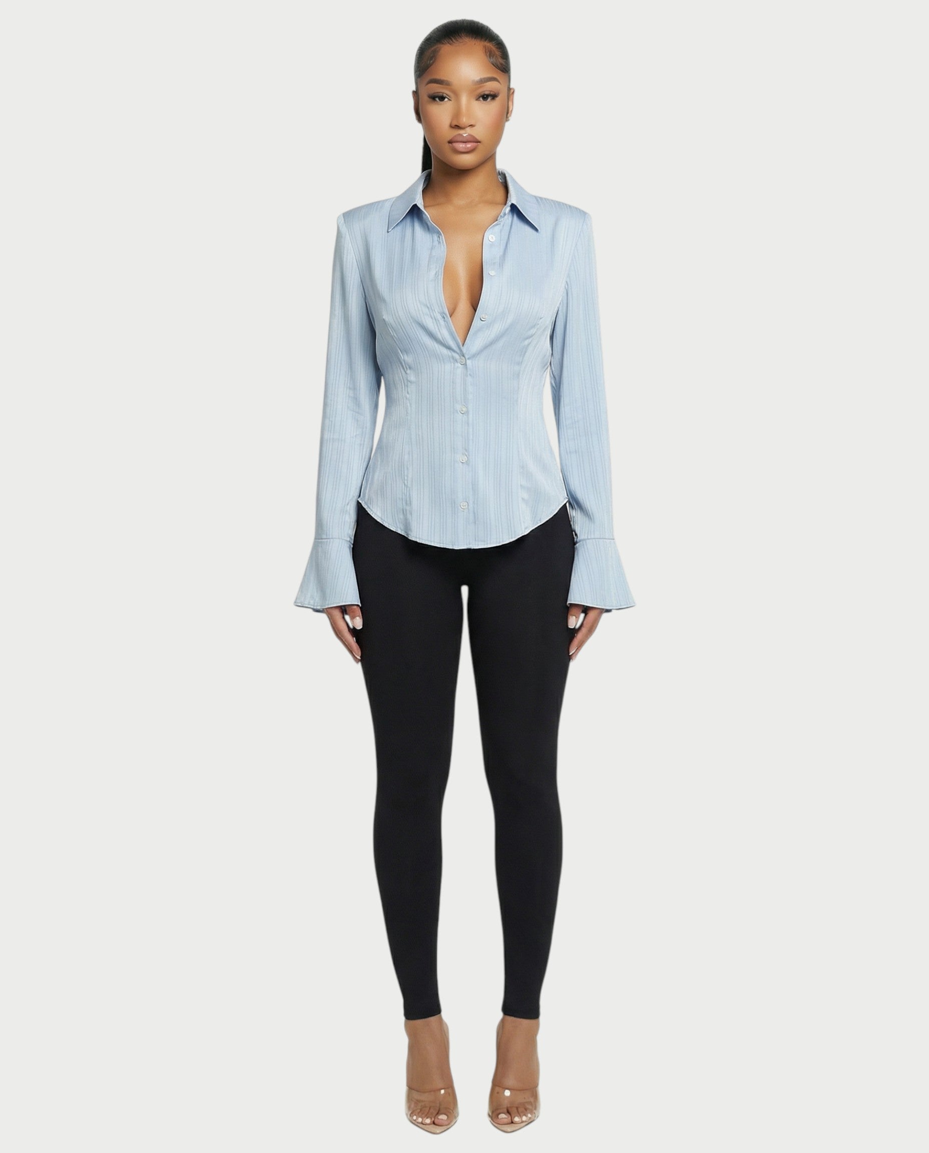 Stripe Button-Down Flared Cuffs Shirt