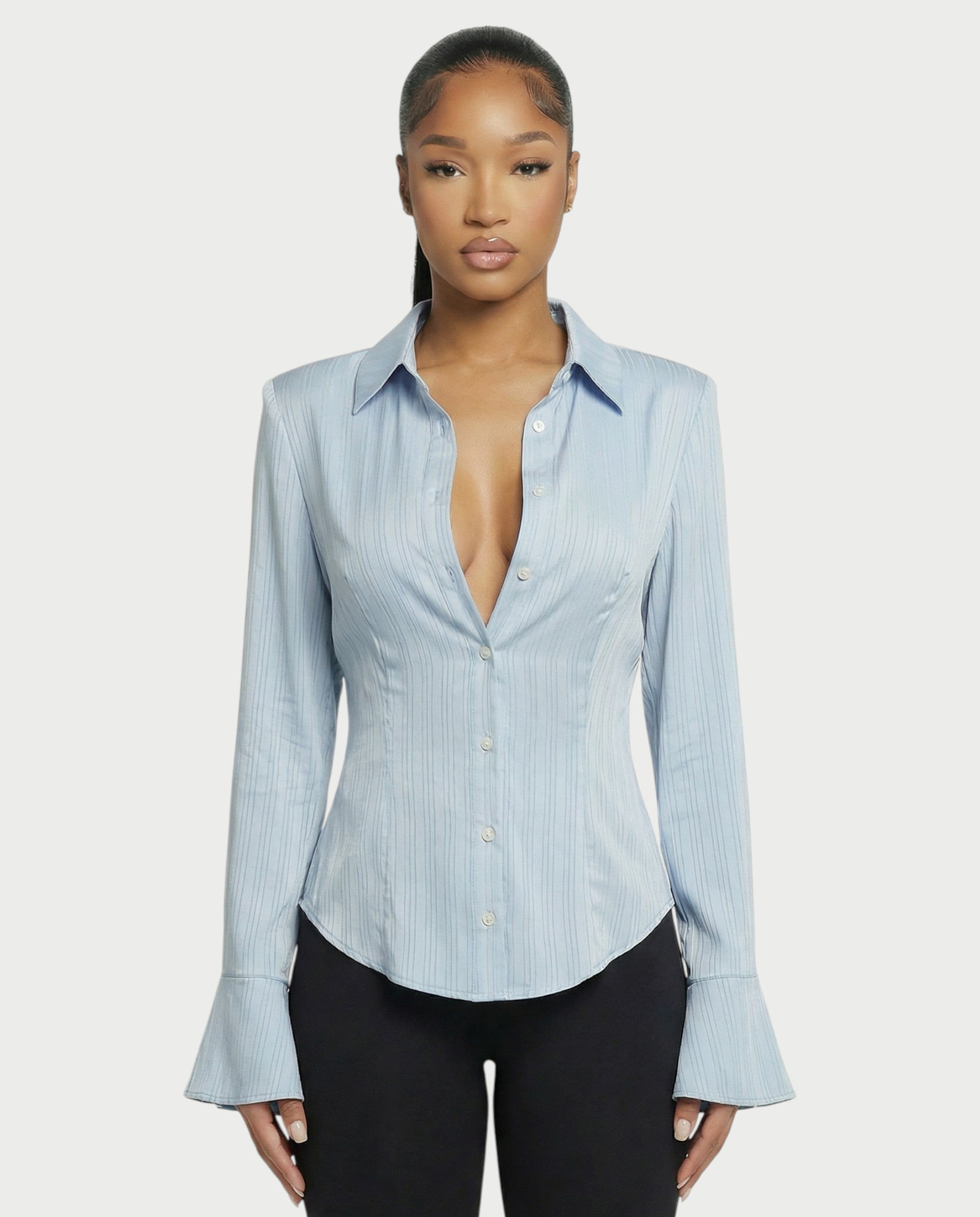 Stripe Button-Down Flared Cuffs Shirt