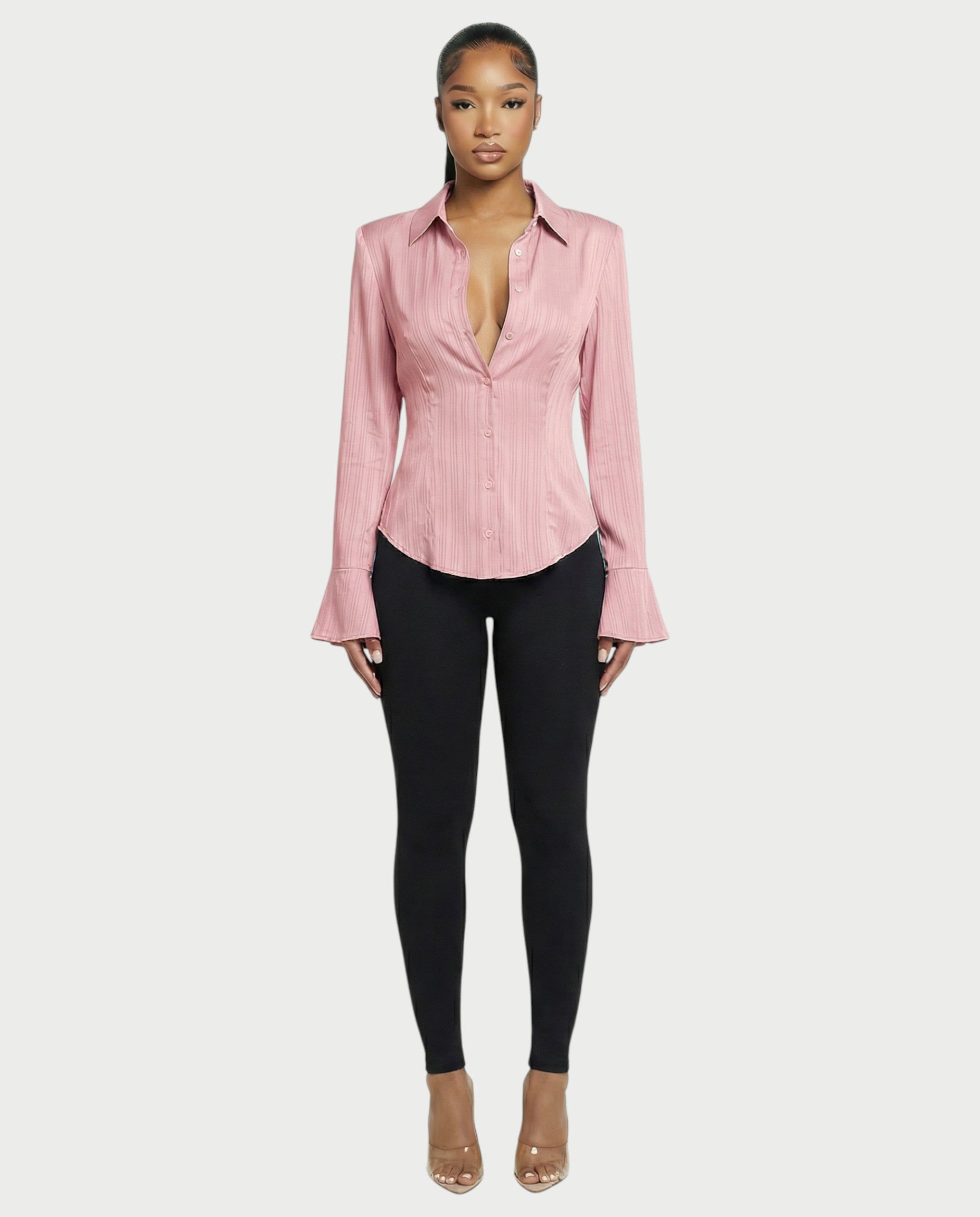 Stripe Button-Down Flared Cuffs Shirt