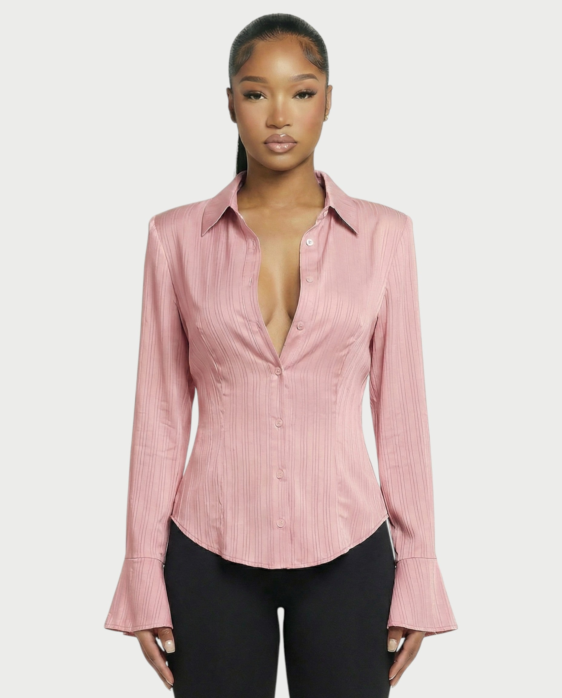Stripe Button-Down Flared Cuffs Shirt