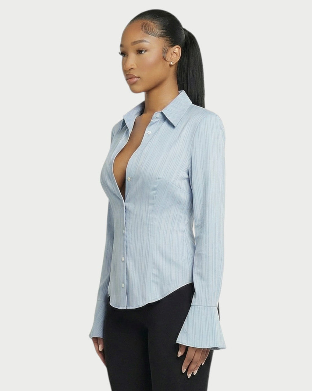 Stripe Button-Down Flared Cuffs Shirt